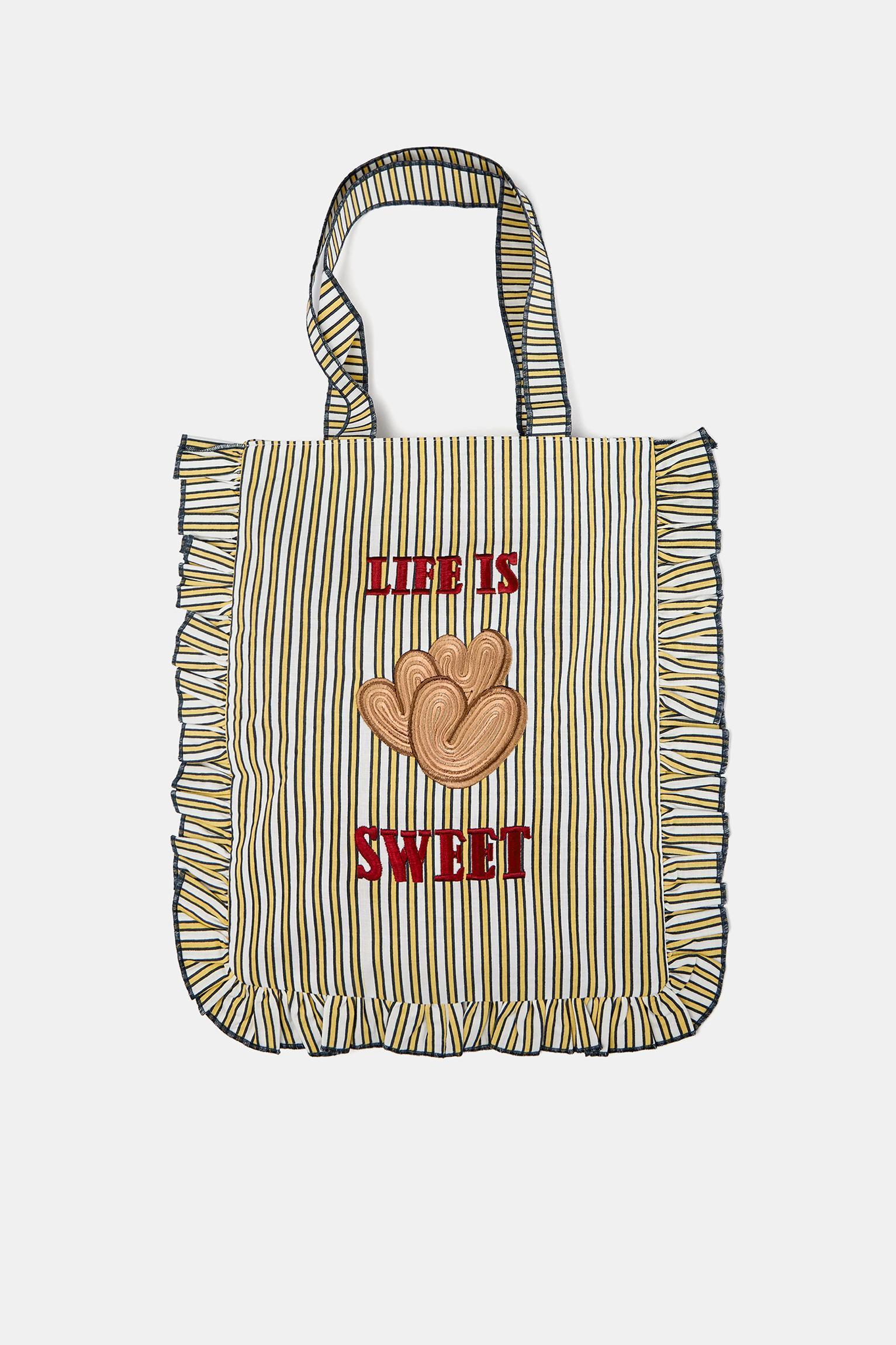 Striped shopper bag with hearts Product Image