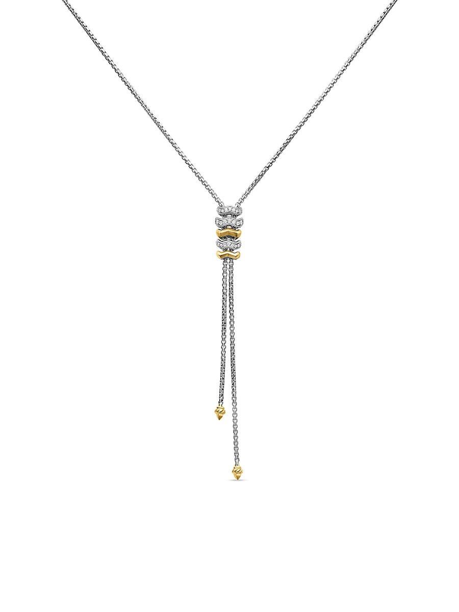 Womens Zig Zag Stax Y Necklace in Sterling Silver with 18K Yellow Gold and Diamonds Product Image