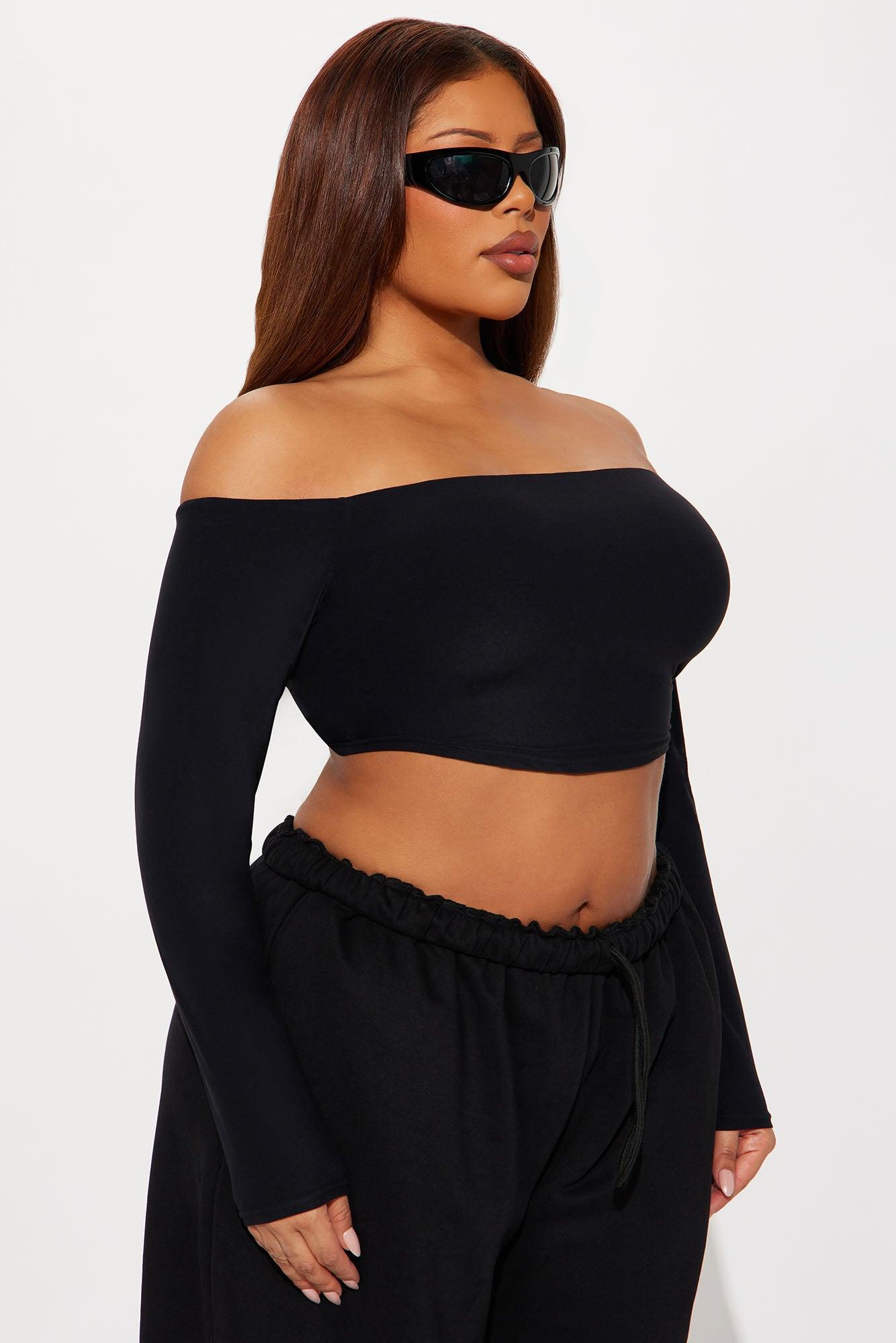 Second Skin Off Shoulder Cropped Top - Black Product Image