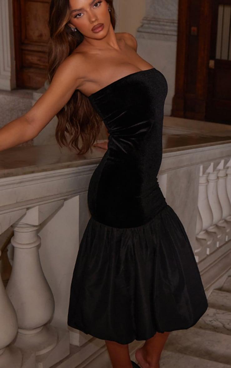 Black Velvet Puffball Midaxi Dress Product Image