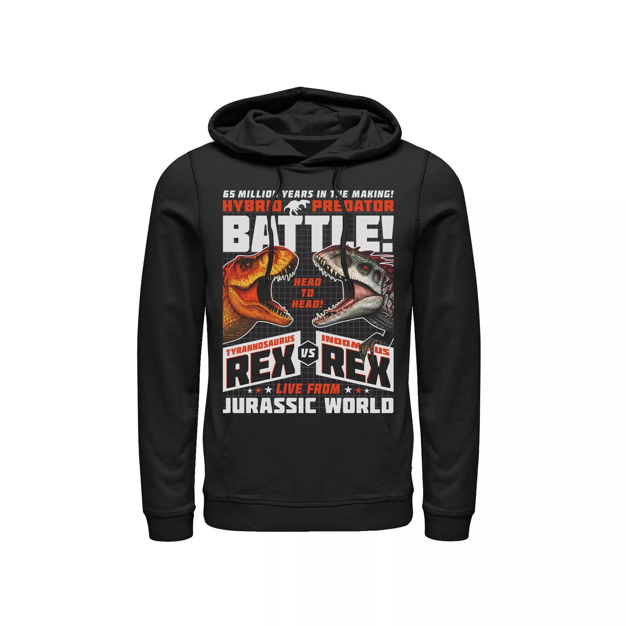 Men's Jurassic World T-Rex VS I-Rex Battle Poster Pullover Graphic Hoodie, Size: XL, Grey Heather Product Image