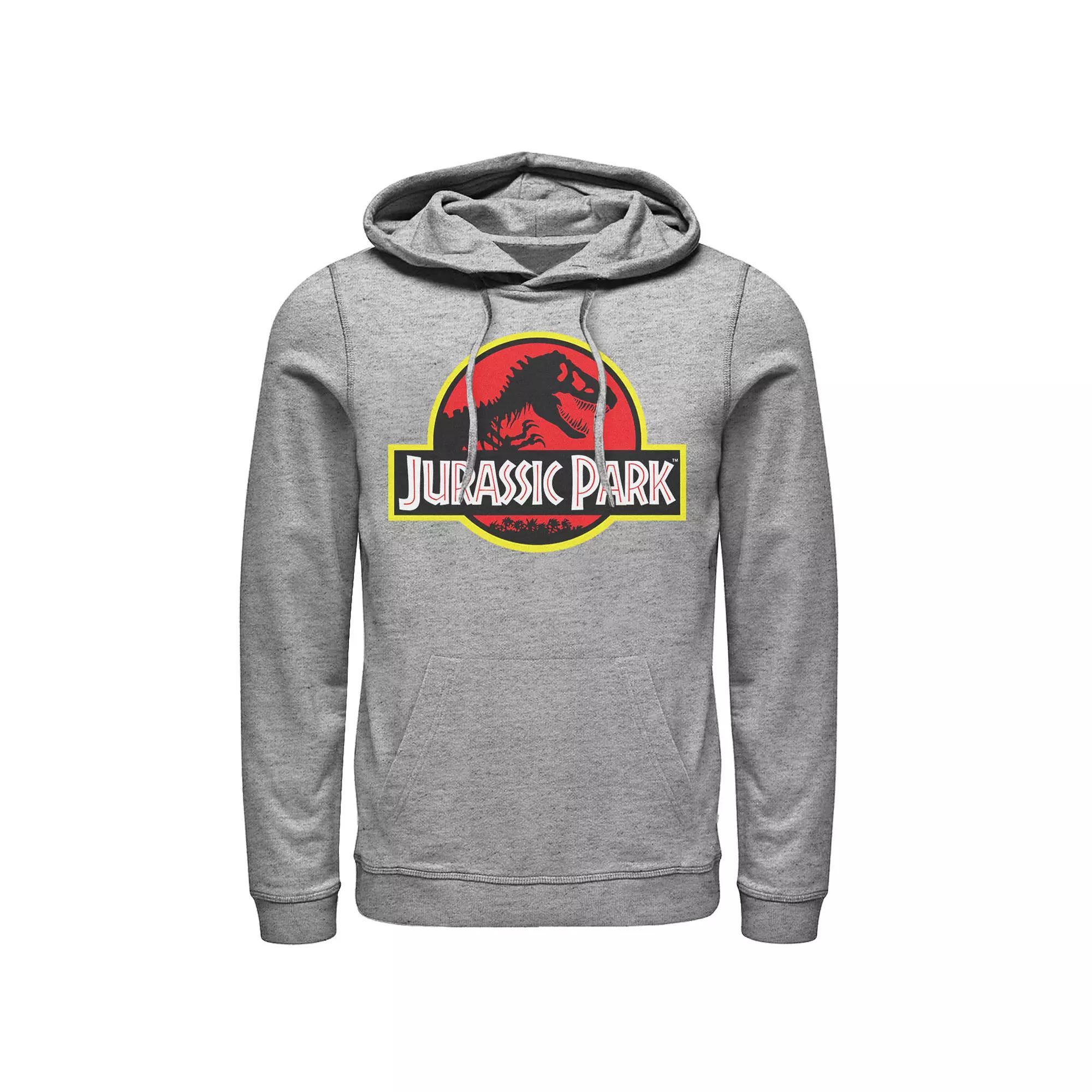 Men's Jurassic Park Red & Yellow Outline Logo Graphic Pullover Hoodie, Size: XL, Athletic Grey Product Image