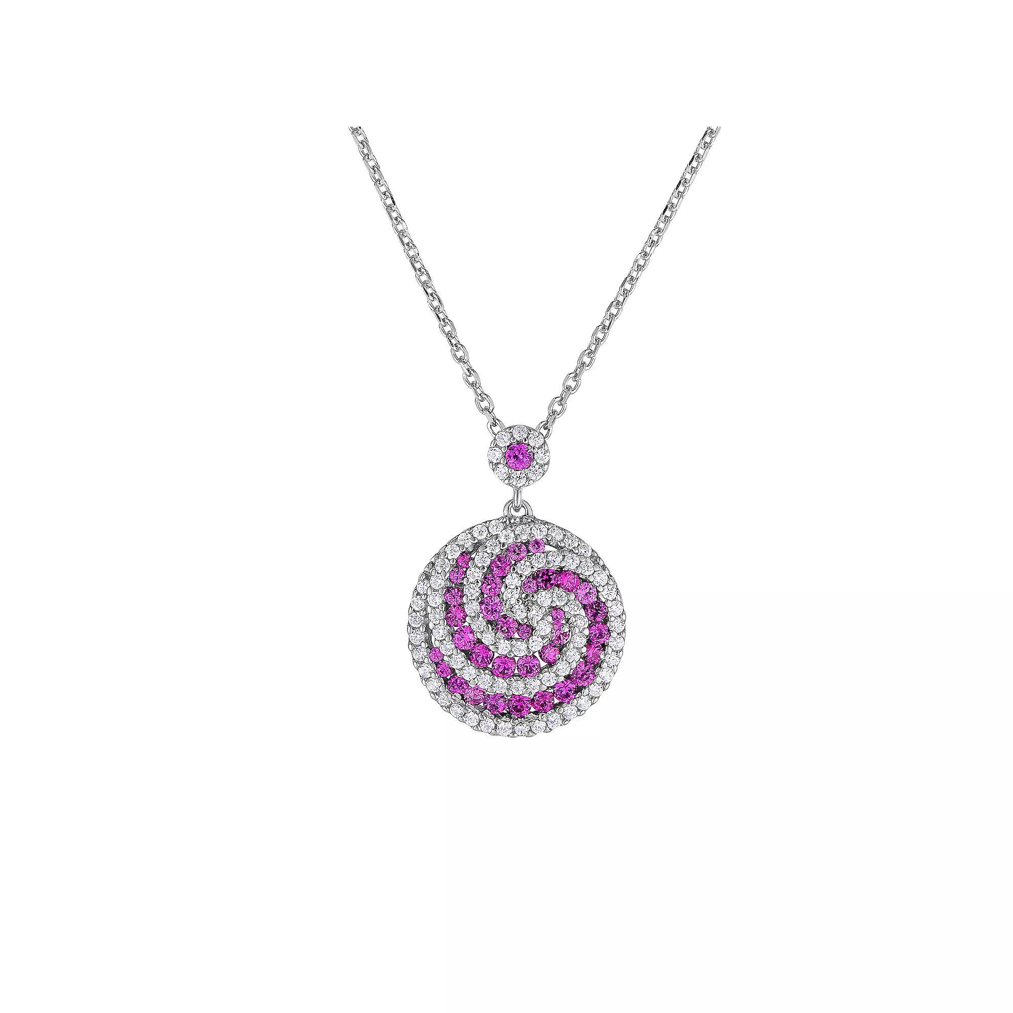 Sterling Silver Red & White Cubic Zirconia Swirl Pendant Necklace, Womens Product Image