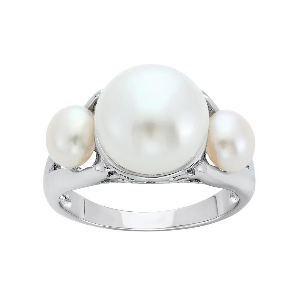 Freshwater Cultured Pearl Sterling Silver 3-Stone Ring, Women's, Size: 7, White Product Image