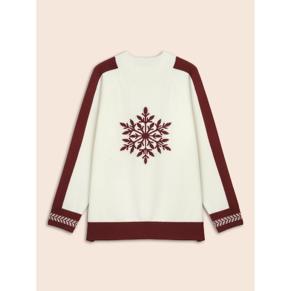 Plus Size Supersoft Essentials Snowflakes Pattern Knit Pullover Ivory Women Casual Loose Long Sleeve Round Neck Everyday Pullovers BloomChic 30/6X Product Image