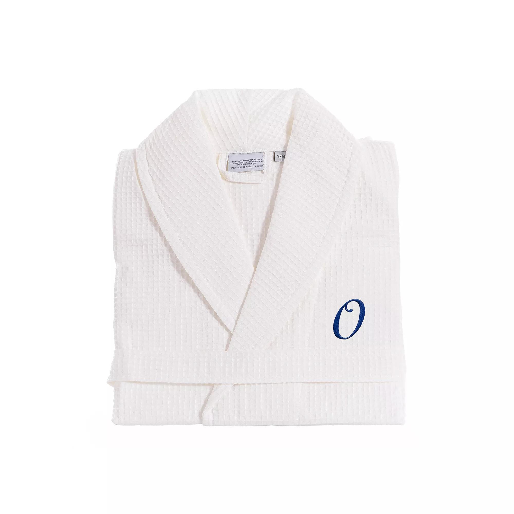 Linum Home Textiles Turkish Cotton Personalized Waffle Weave Bathrobe, Women's, Size: Small/Medium, White Gray W Product Image