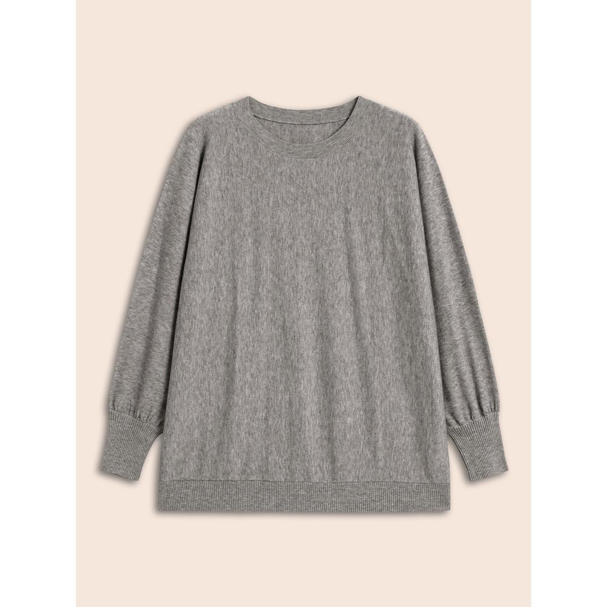 Plus Size Supersoft Essentials Dolman Sleeves Pullover DarkGray Women Casual Loose Long Sleeve Round Neck Everyday Pullovers BloomChic 30/6X Product Image