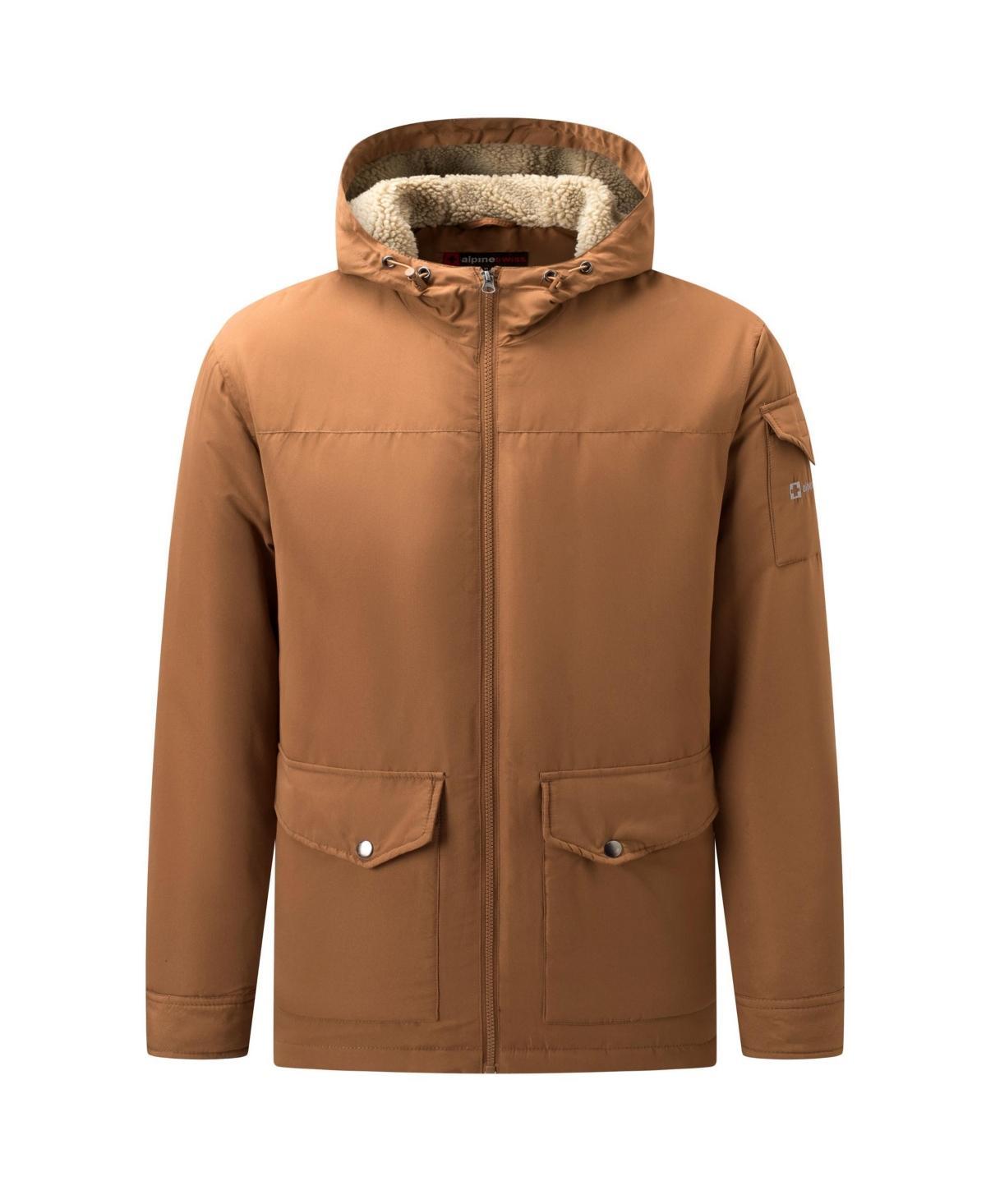 Alpine Swiss Shane Mens Faux Shearling Lined Parka Hooded Winter Coat Cargo Utility Jacket Product Image