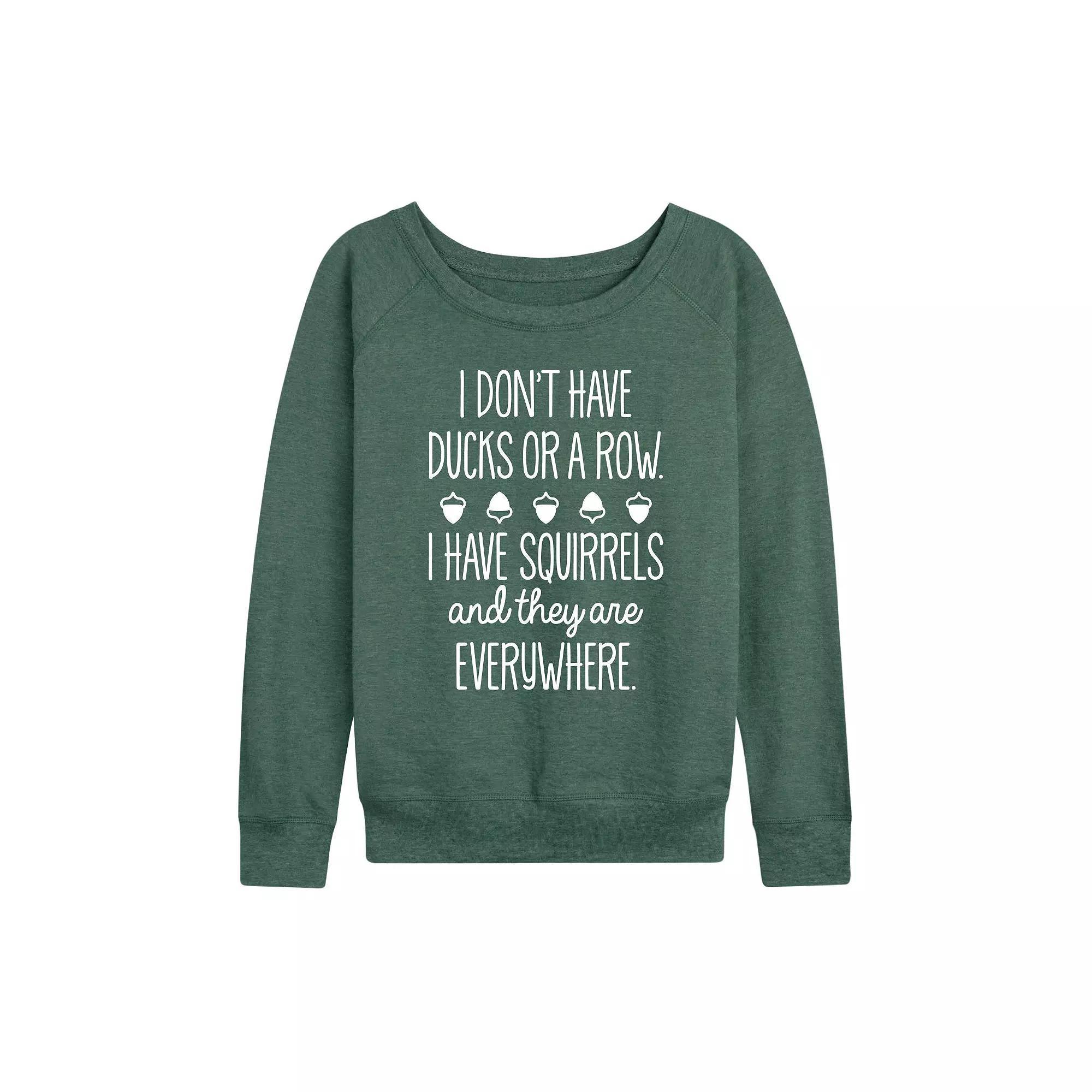 Women's Ducks Squirrels French Terry Long Sleeve Tee, Girl's, Size: XL, Grey Green Product Image