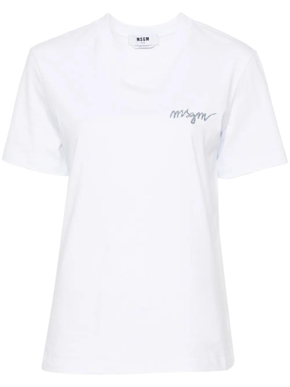 MSGM Logo-embroidered Cotton T-shirt In White Product Image