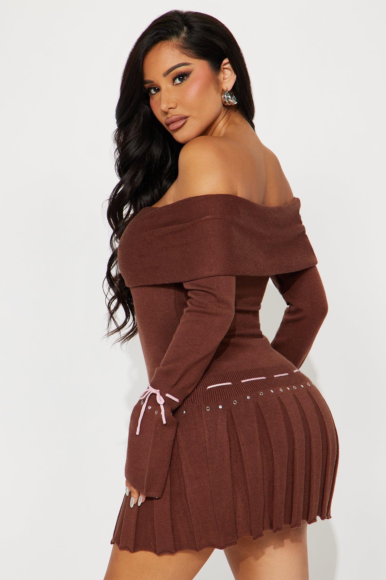 Prep School Mini Sweater Dress - Brown Product Image