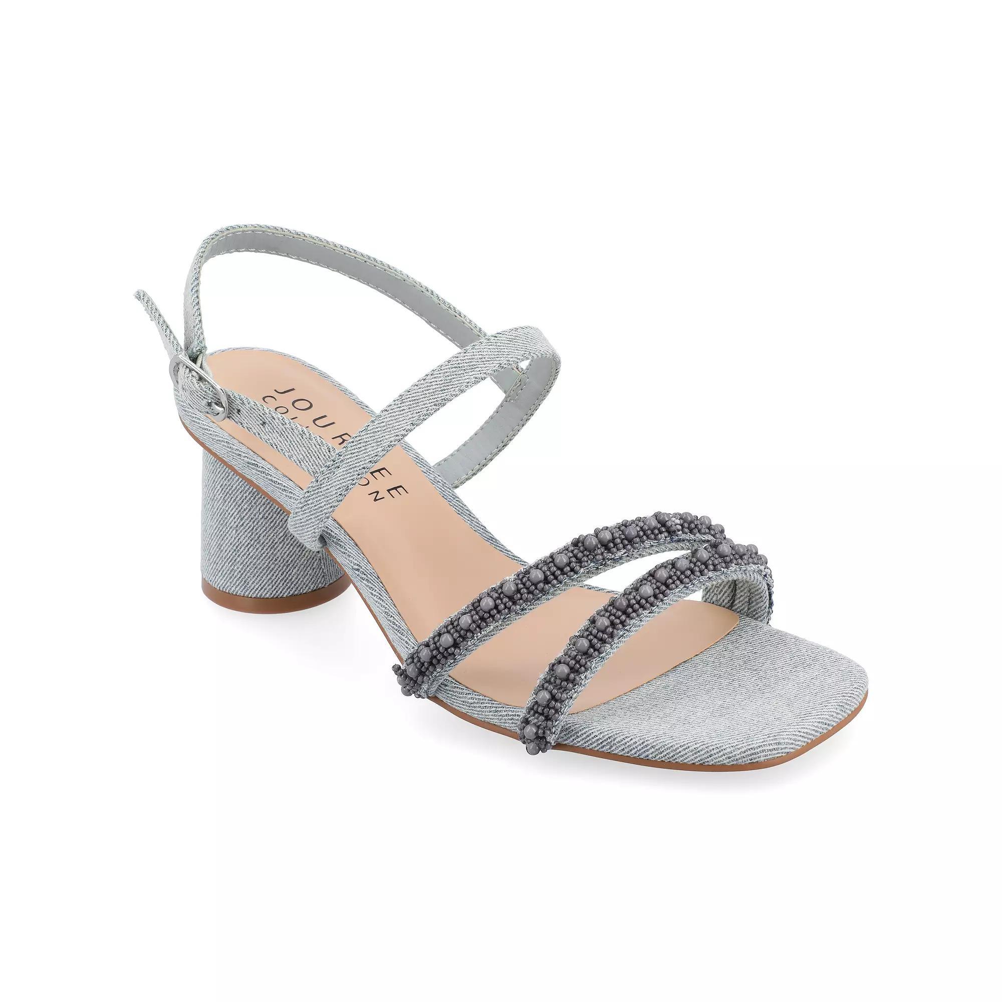 Journee Lornnah Women's Tru Comfort Foam Beaded Strap Heeled Sandals, Size: 10, Blue Product Image