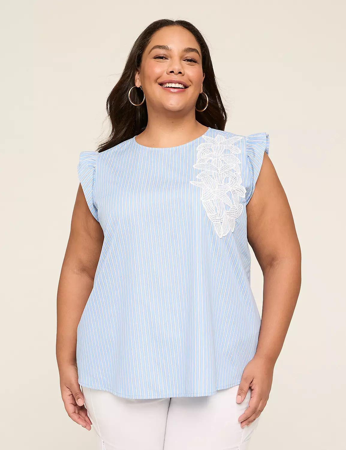 Ruffle Cap-Sleeve Applique Top Product Image