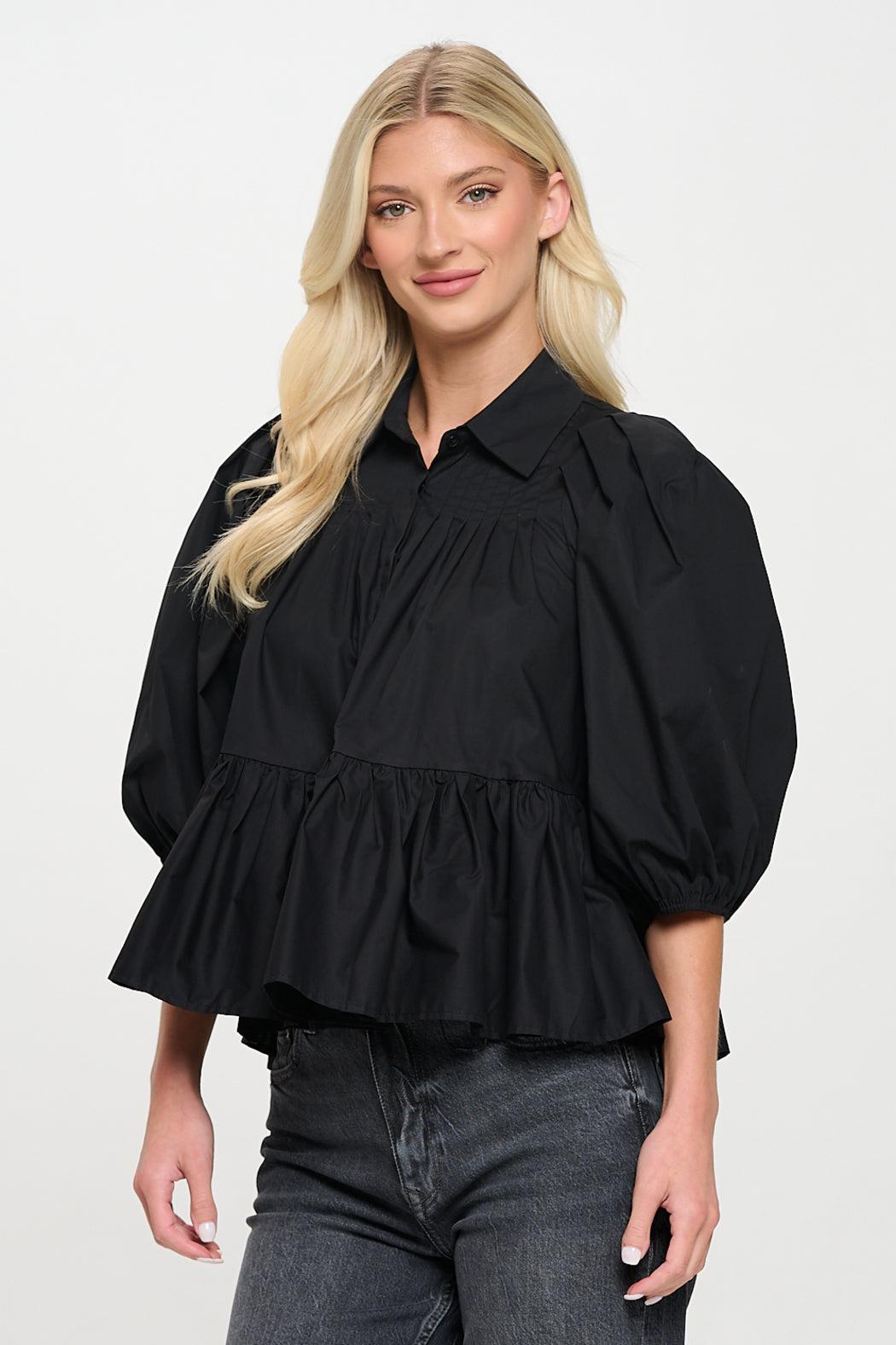 Black Poplin Blouse Product Image
