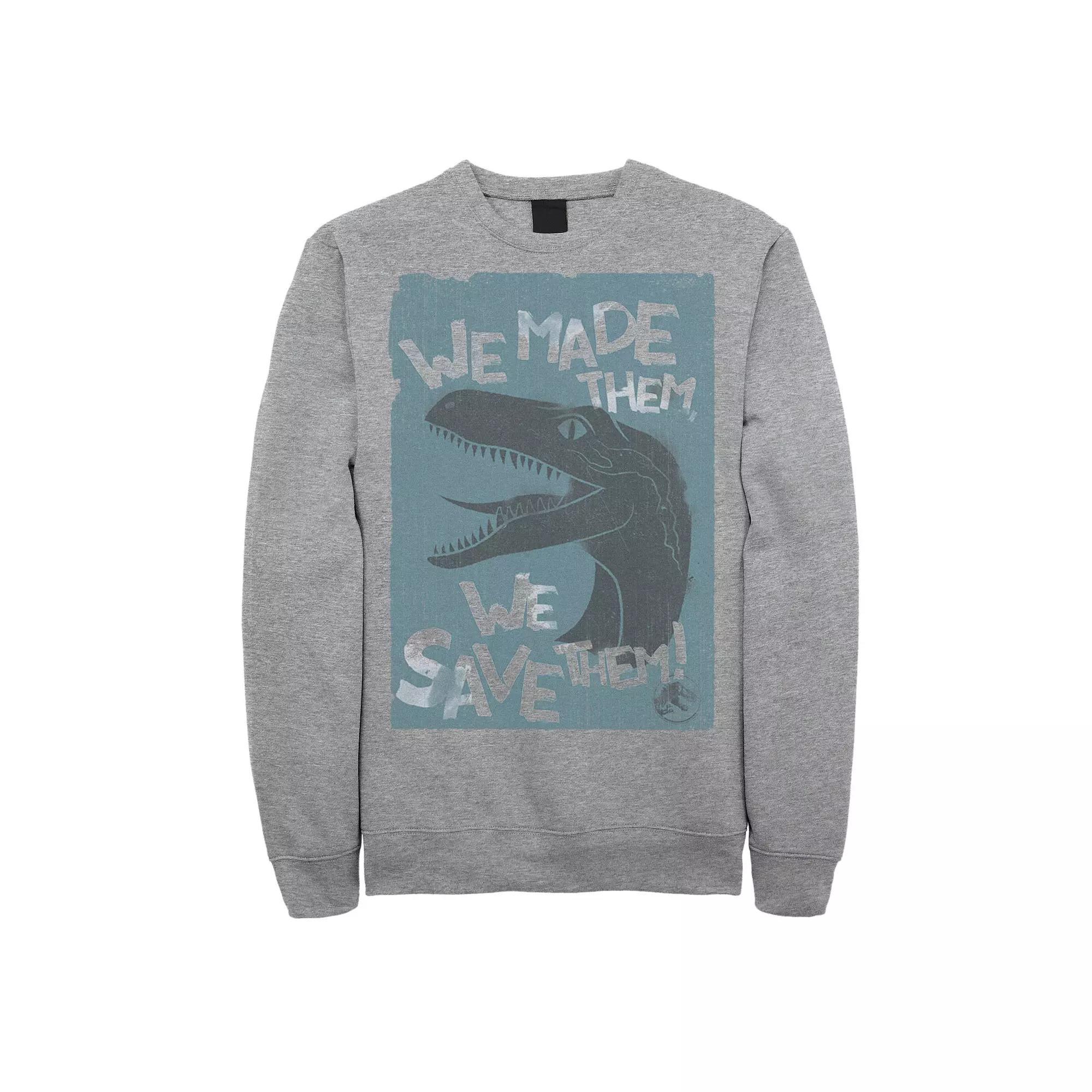 Men's Jurassic World 2 "We Made Them, We Save Them!" Sweatshirt, Size: Medium, Athletic Grey Product Image