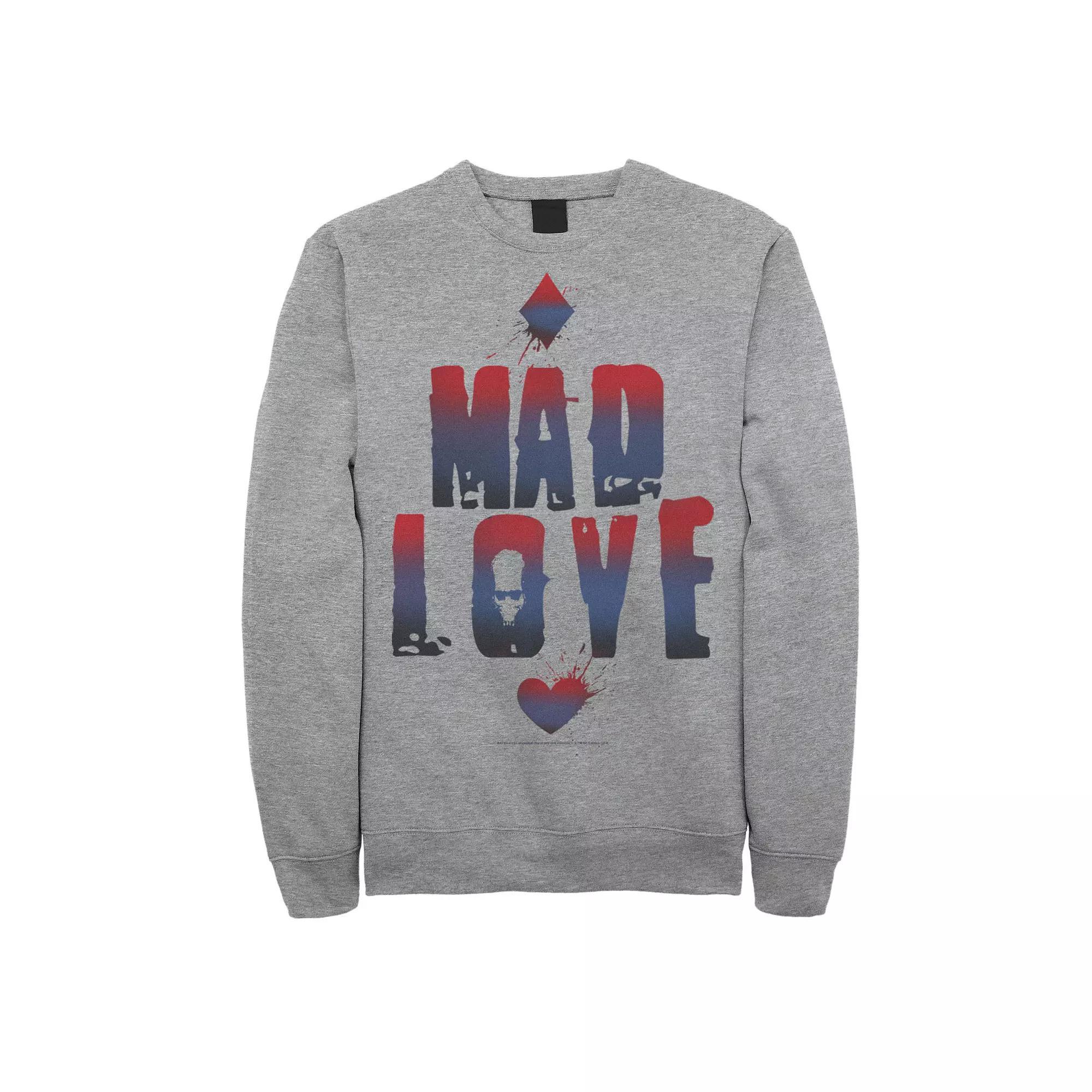 Mens DC Comics Batman Harley Quinn And Joker Mad Love Text Sweatshirt, Men's, Size: XL, Athletic Grey Product Image