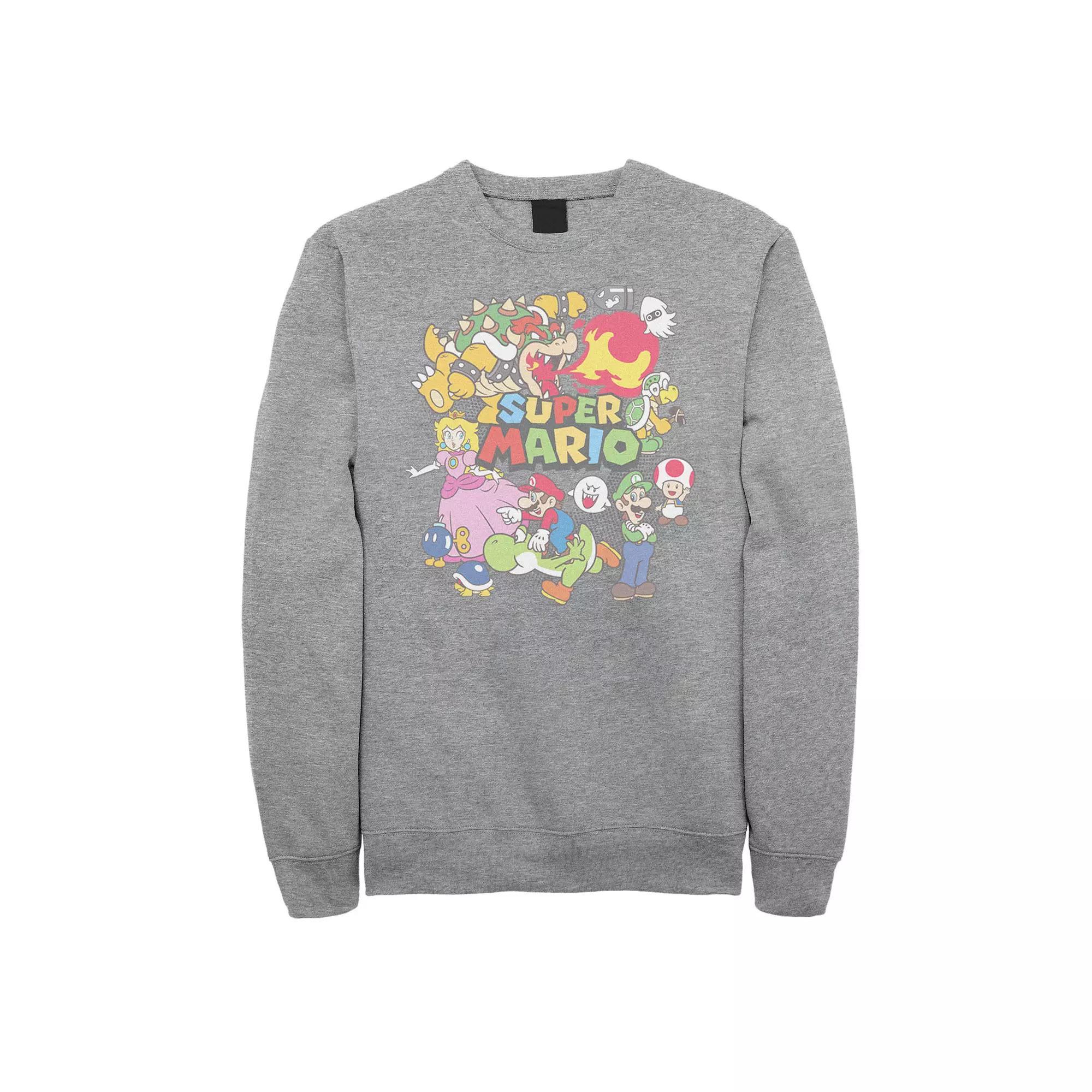 Big & Tall Nintendo Super Mario Characters Collage Fleece Sweatshirt, Men's, Size: 3XL, Athletic Grey Product Image