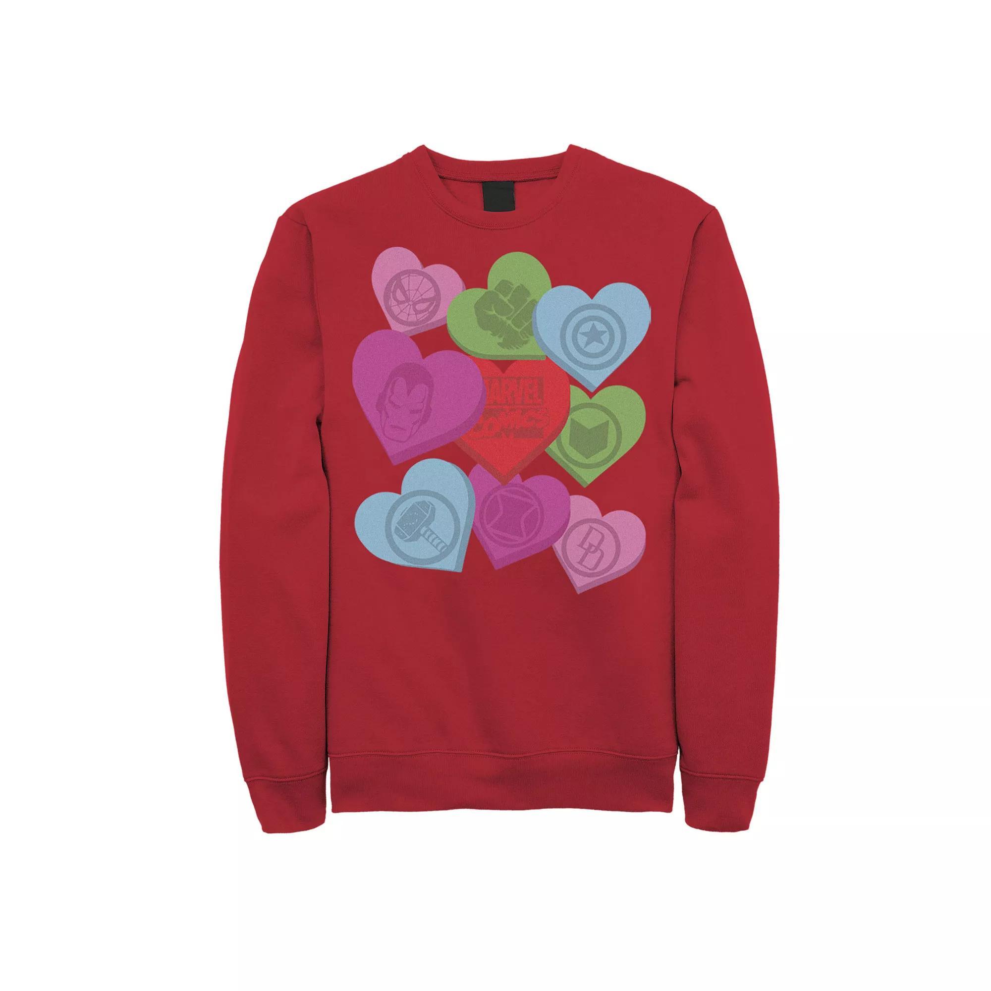 Men's Marvel Candy Hearts Valentines Day Sweatshirt, Size: Large, Red Product Image