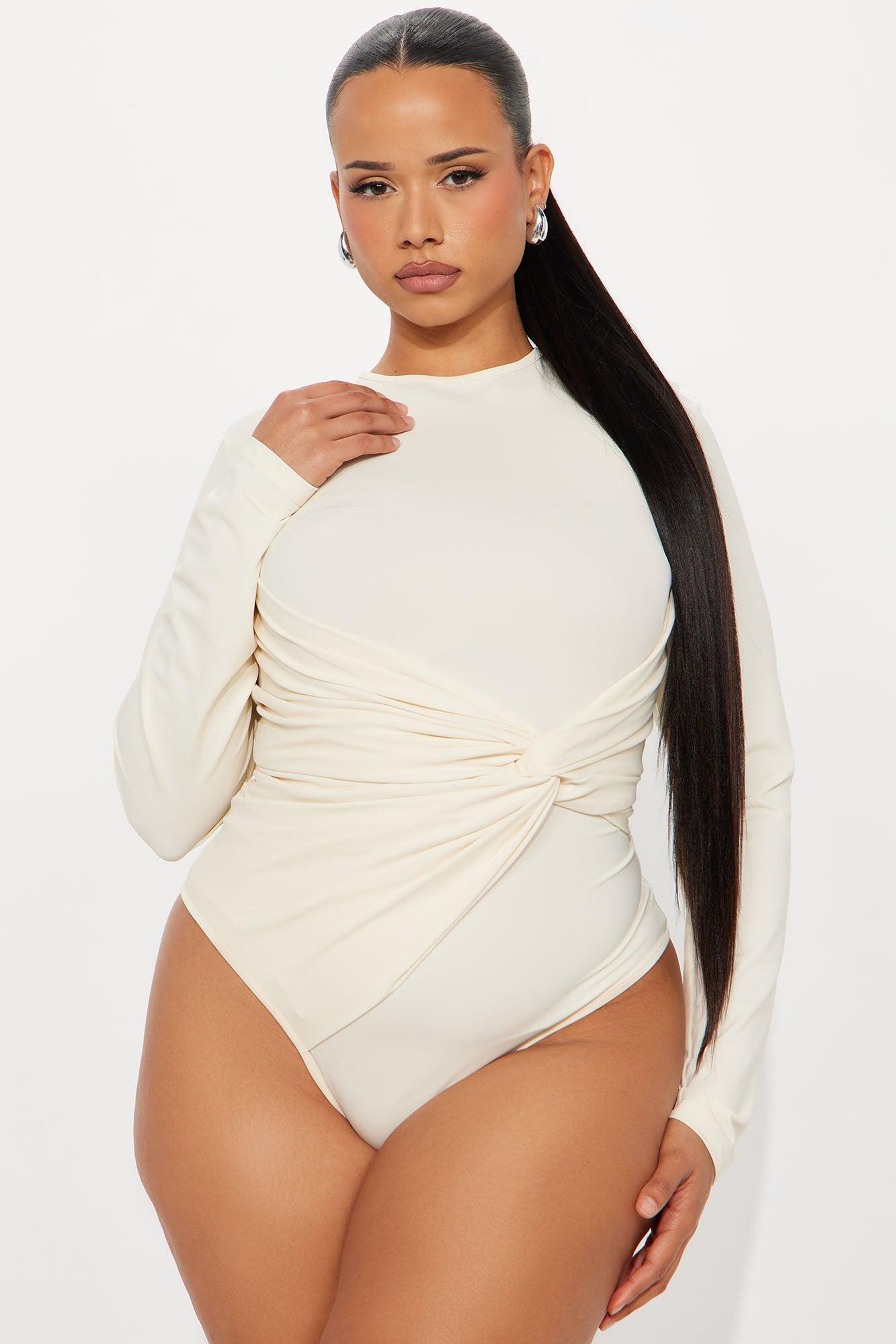 Brigit Ruched Long Sleeve Bodysuit - Cream Product Image