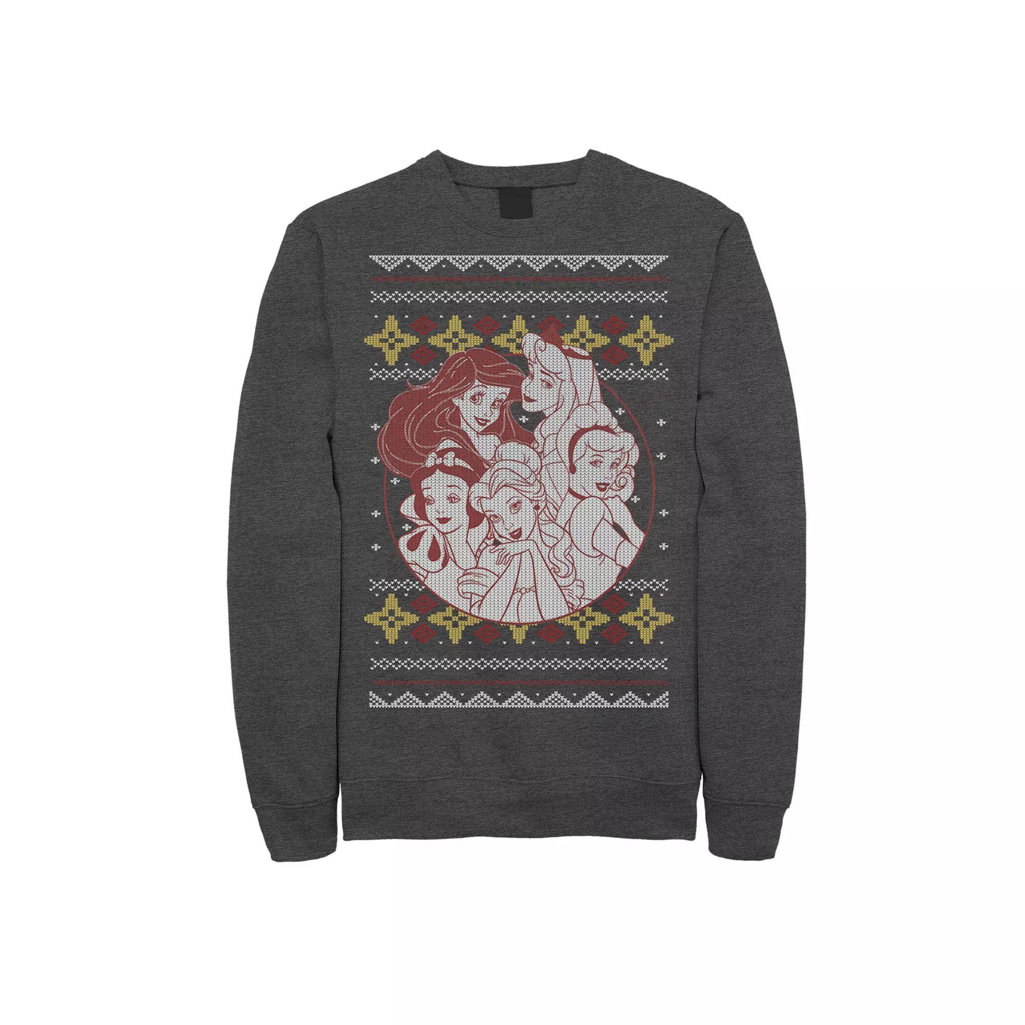 Mens Disneys Princess Circle Group Shot Ugly Christmas Fleece Product Image