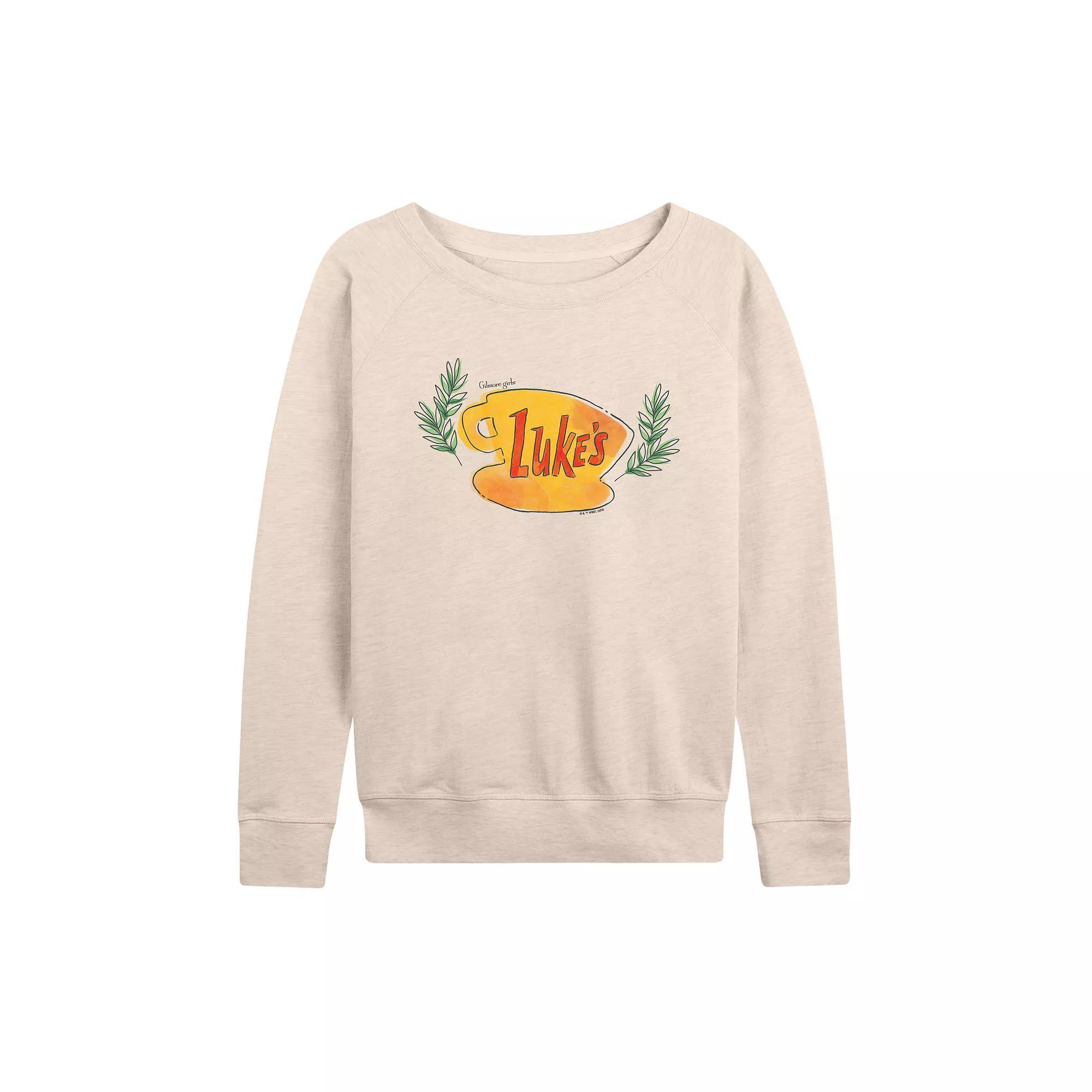 Women's Gilmore Girls Luke's Coffee Cup French Terry Long Sleeve Tee, Size: Large, Brown Product Image