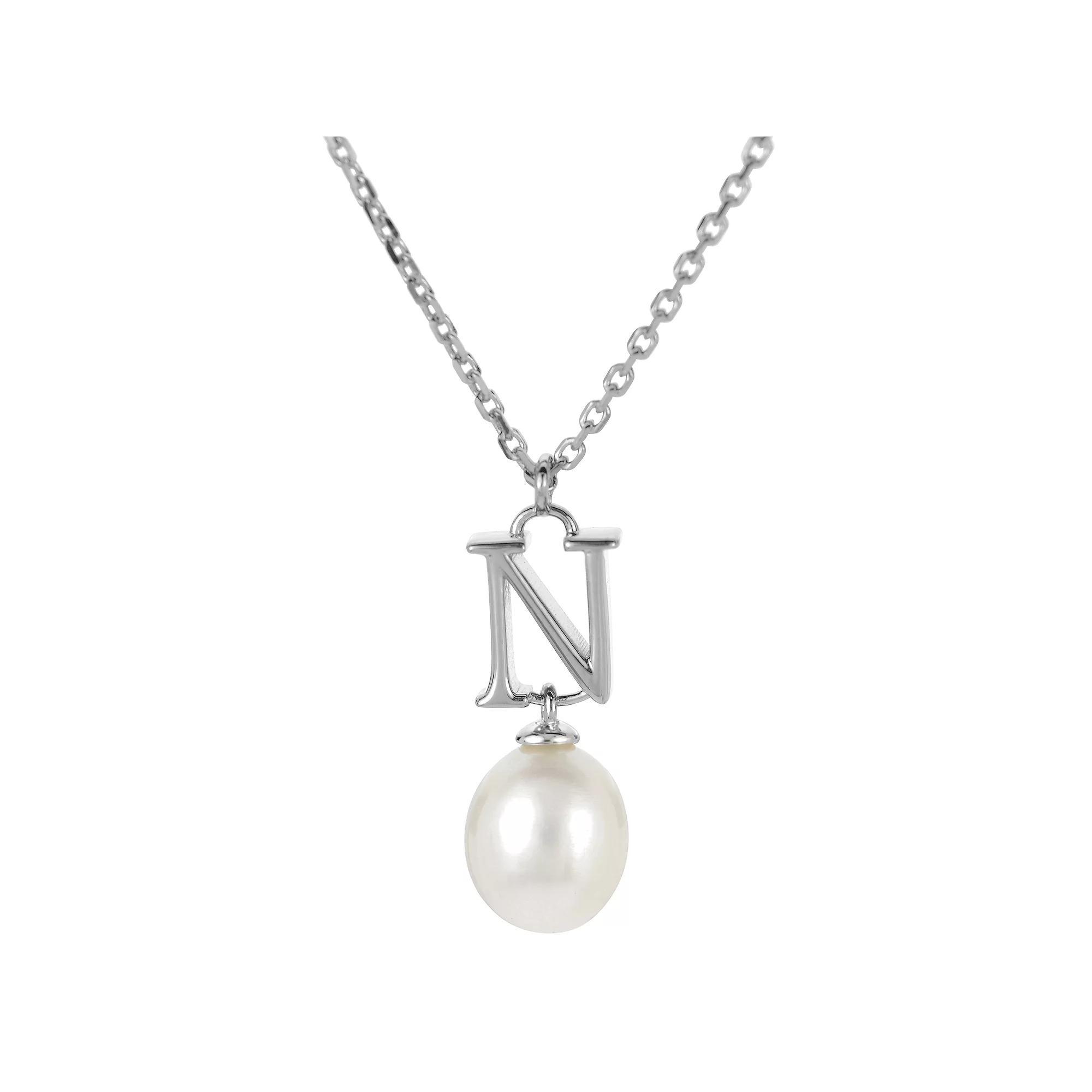 PearLustre by Imperial Sterling Silver Freshwater Cultured Pearl Initial Pendant Necklace, Womens Product Image