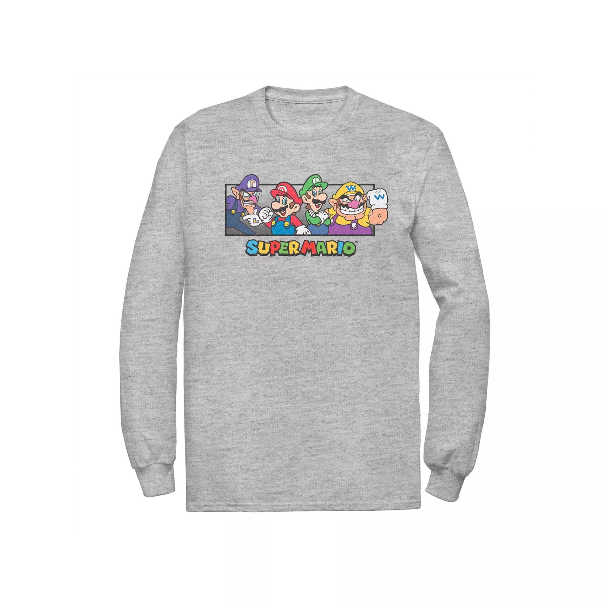 Men's Super Mario Bros. Character Collage Portrait Long Sleeve Tee, Size: 3XL, Athletic Grey Product Image