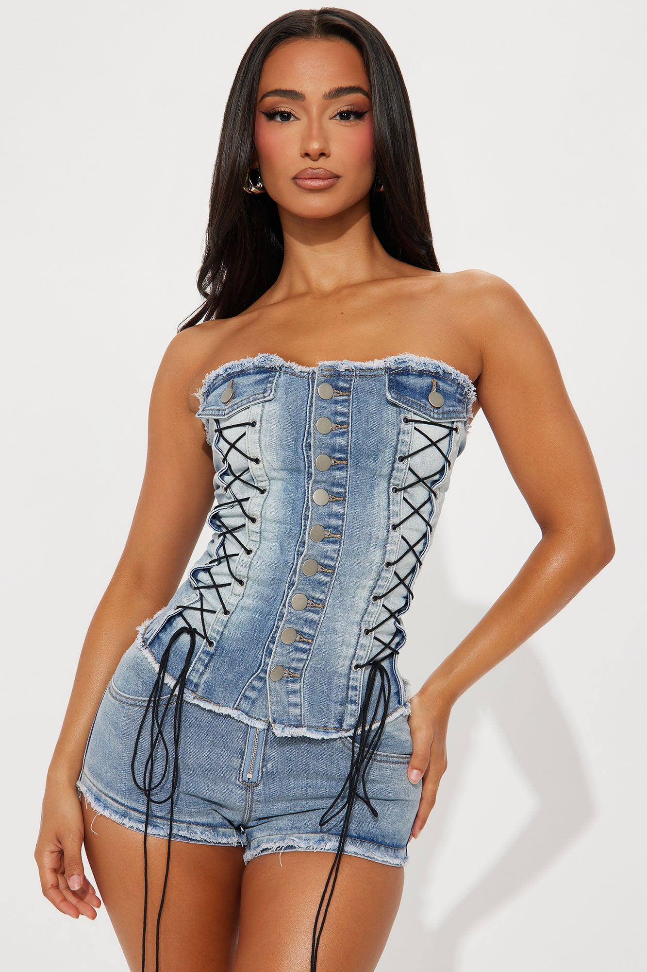 Risk It All Denim Short Set - Light Wash Product Image