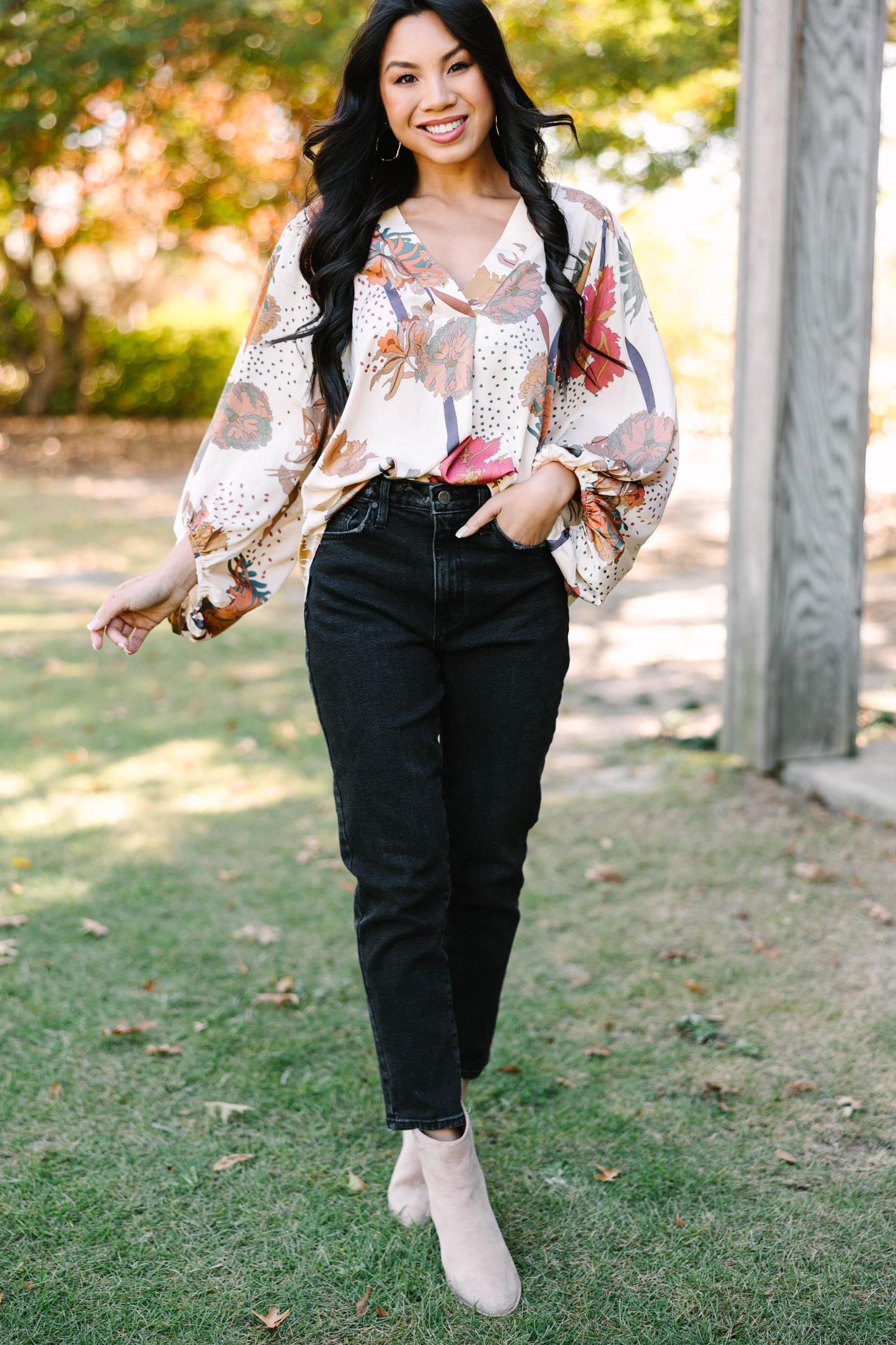 Feeling Fun Ivory White Floral Blouse Female Product Image