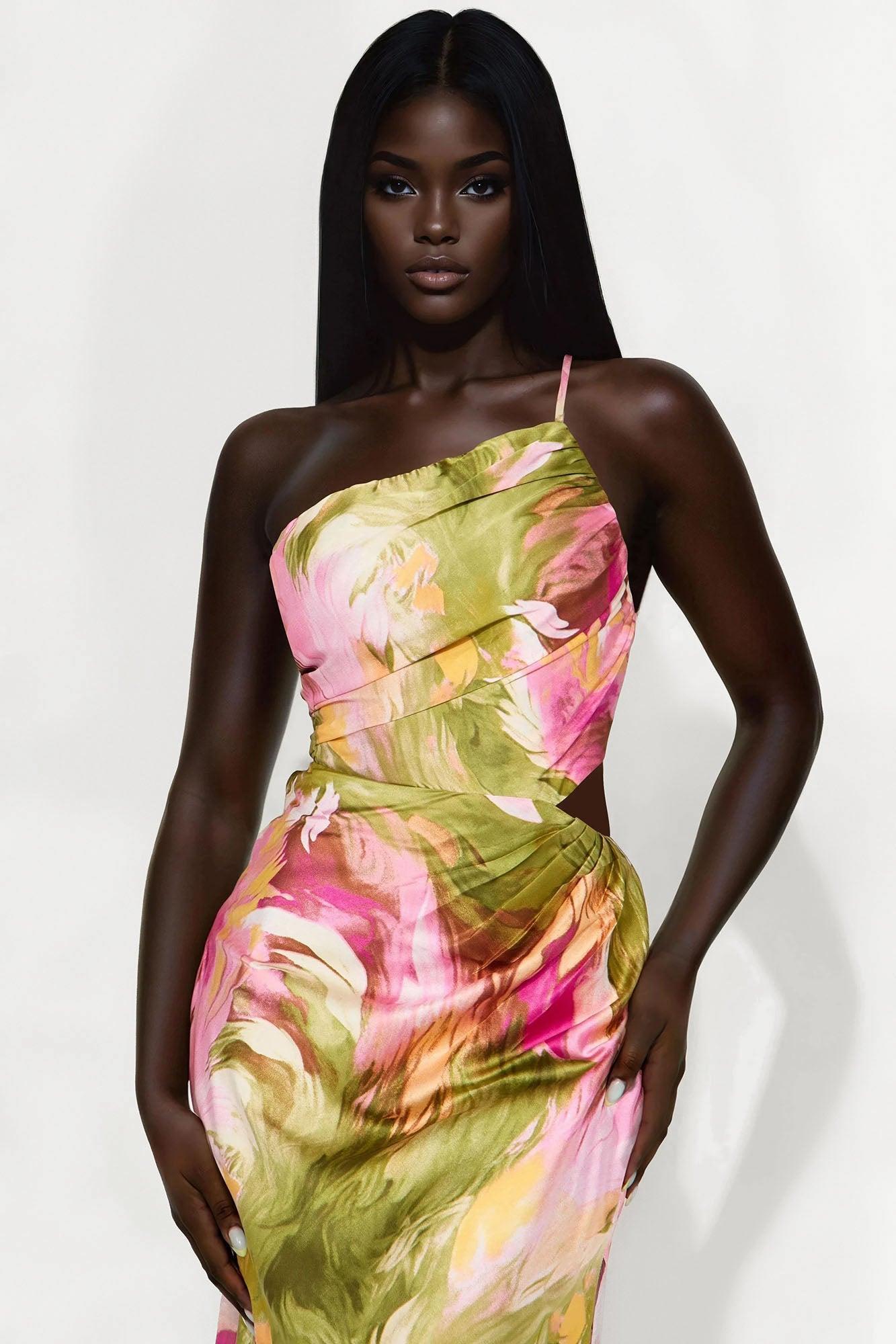 Janice Satin Maxi Dress - Olive/combo Product Image