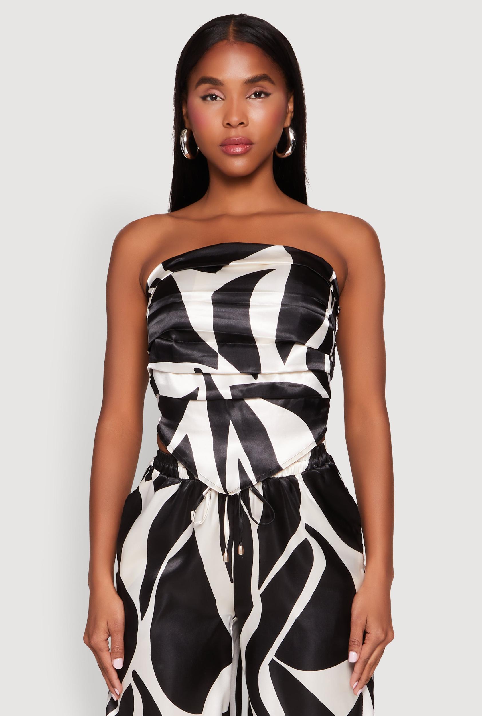 Womens Patterned Satin Strapless Top Product Image