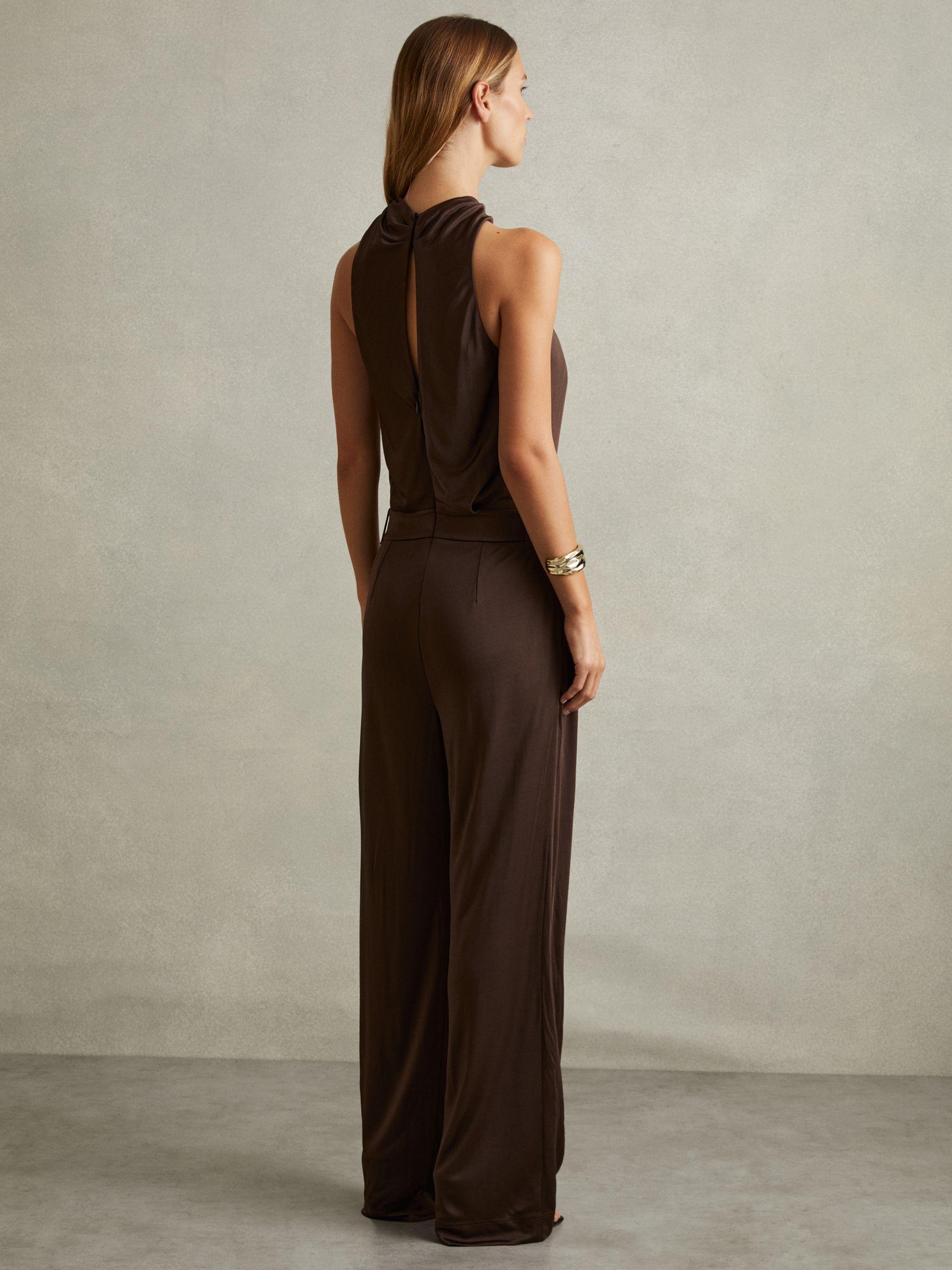 Claudia Chocolate Jersey Halter Neck Wide Leg Jumpsuit Product Image