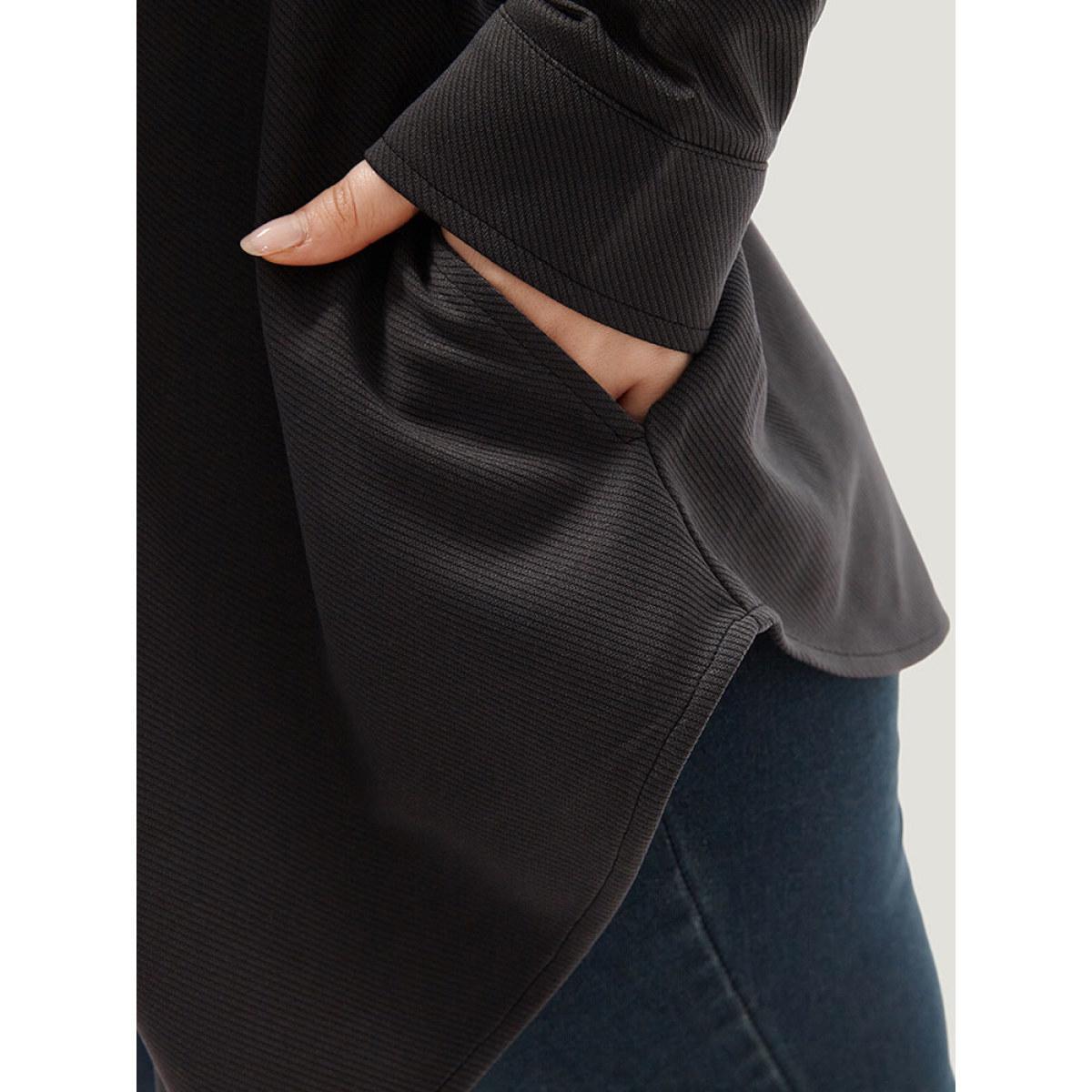 Plus Size Solid Pocket Button Through Belted Coat Women Gray Casual Plain Ladies Dailywear Winter Coats BloomChic 22-24/3X Product Image