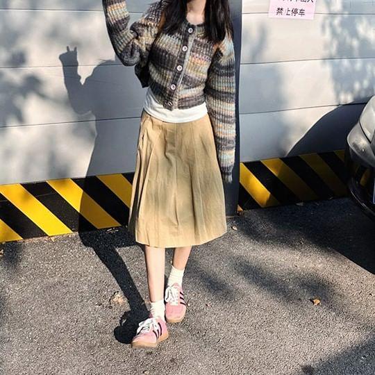 Round Neck Color Block Cardigan Product Image