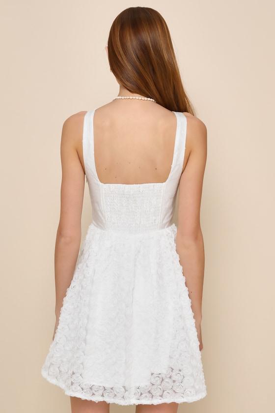 Gorgeous Bliss White Jacquard Rosette Bustier Mini Dress Product Image