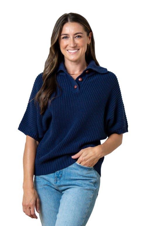 Hope & Henry Women's Organic Spread Collar Sweater in Navy Cardigan Stitch at Nordstrom, Size X-Small Product Image