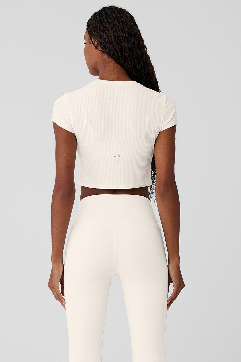 Alo Yoga | Ribbed Sea Coast Cropped Short Sleeve T-Shirt White Product Image