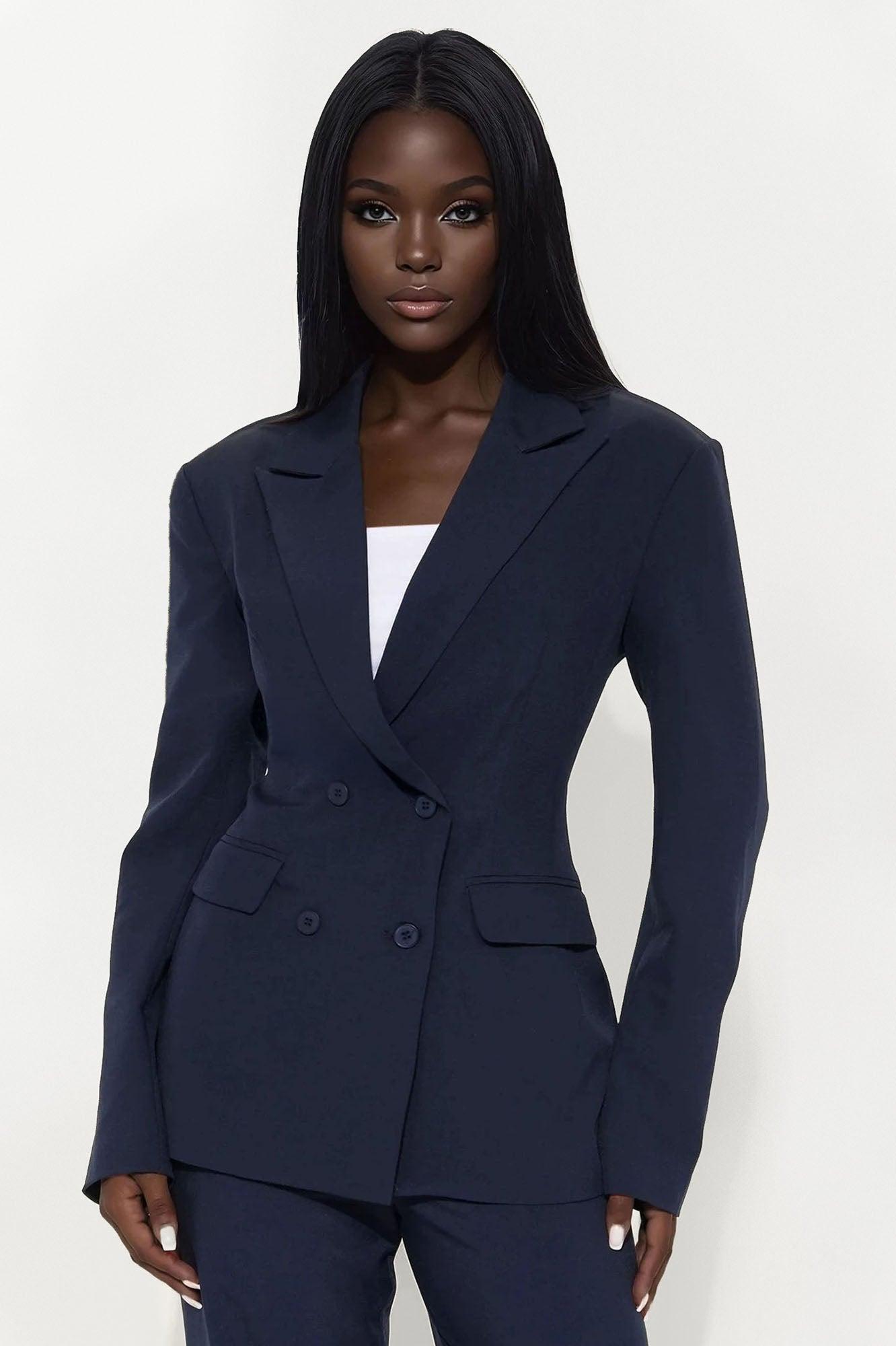Ceo Double Breasted Fitted Waist Blazer And Pant Set - Navy Product Image
