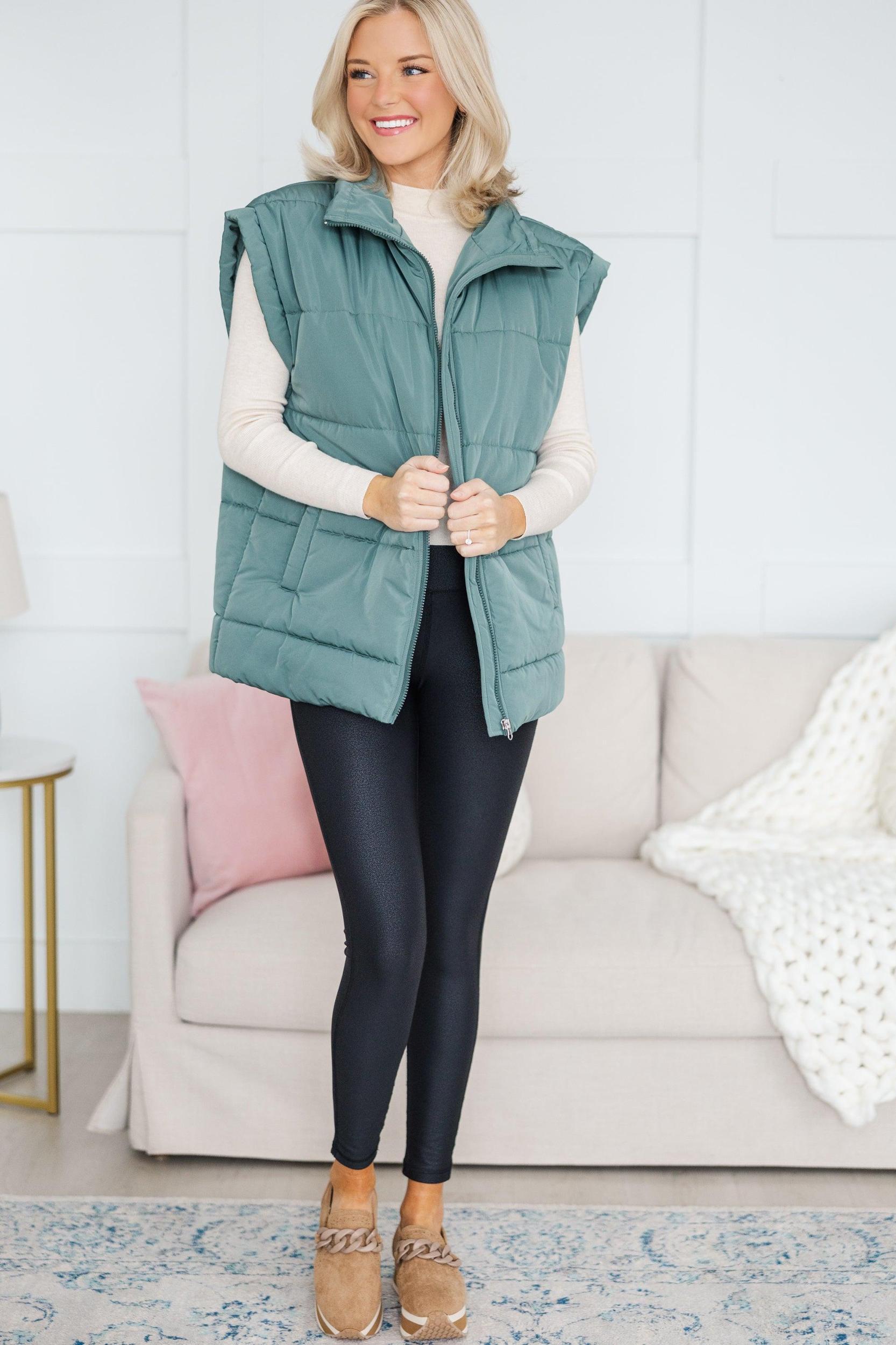 Make You Happy Army Green Quilted Vest Female Product Image