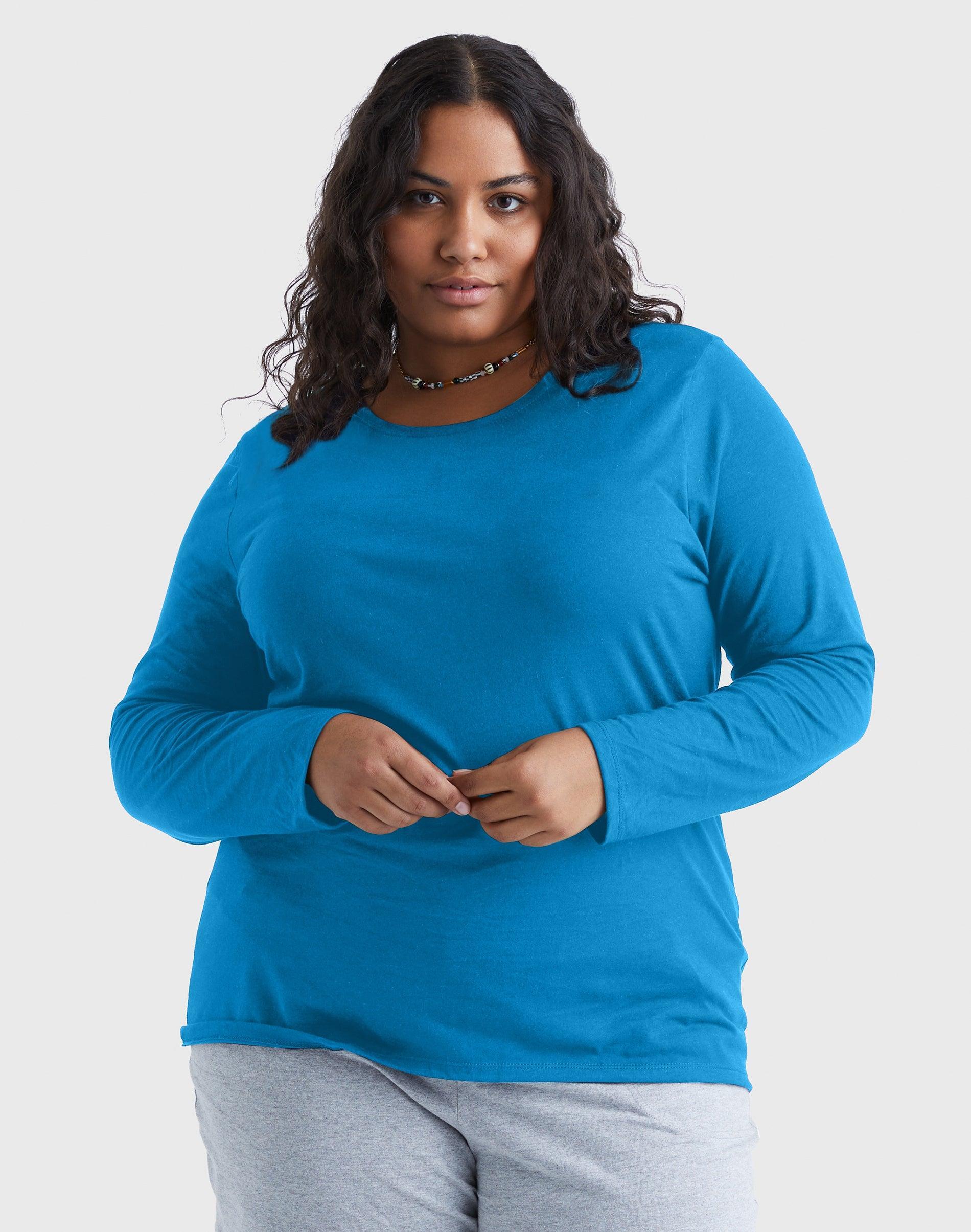 Hanes Womens Long Sleeve Scoop Neck Cotton T-Shirt (Plus Size) White 5X Product Image