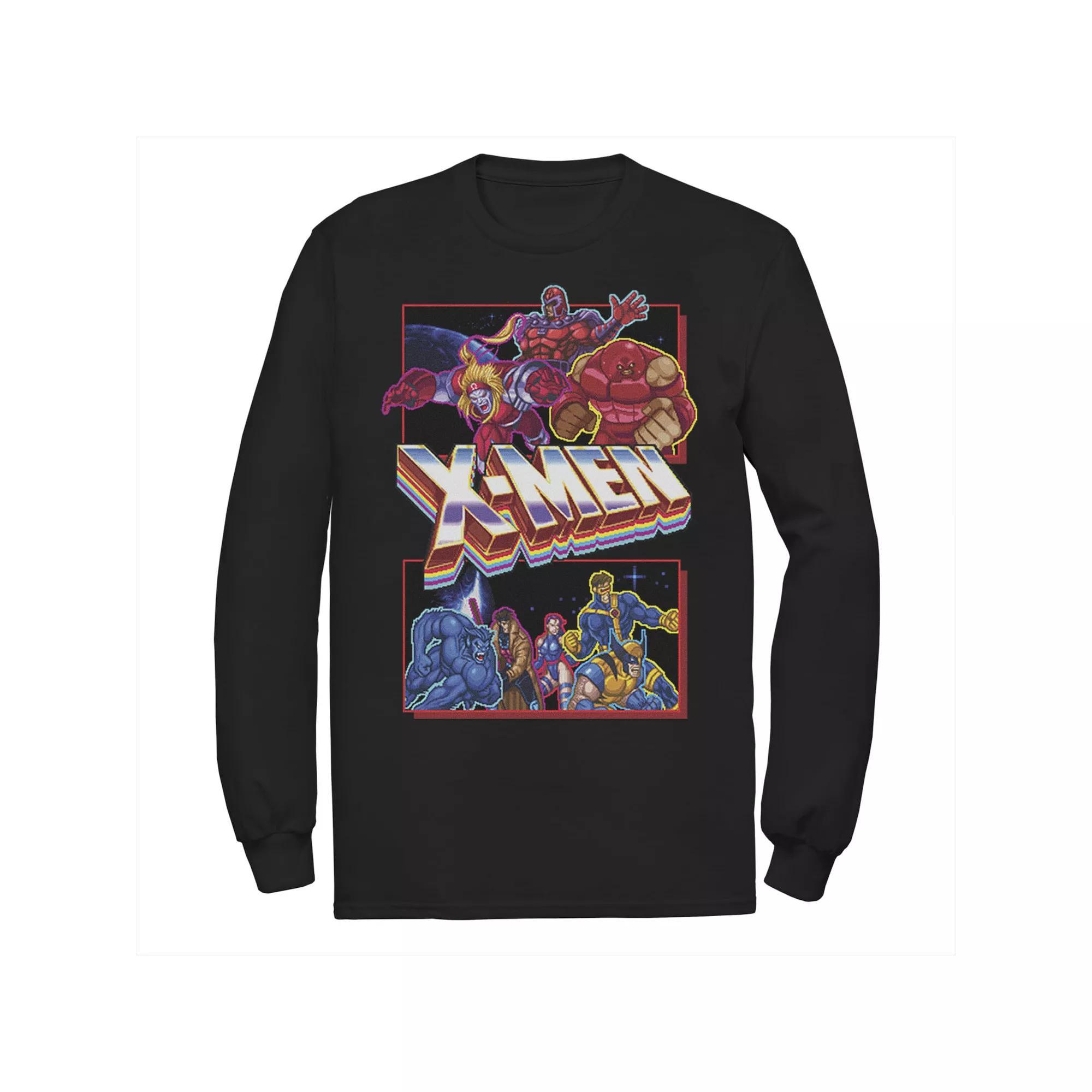 Mens Marvel X-Men Retro Video Game Logo Panels Long Sleeve Graphic Tee Product Image