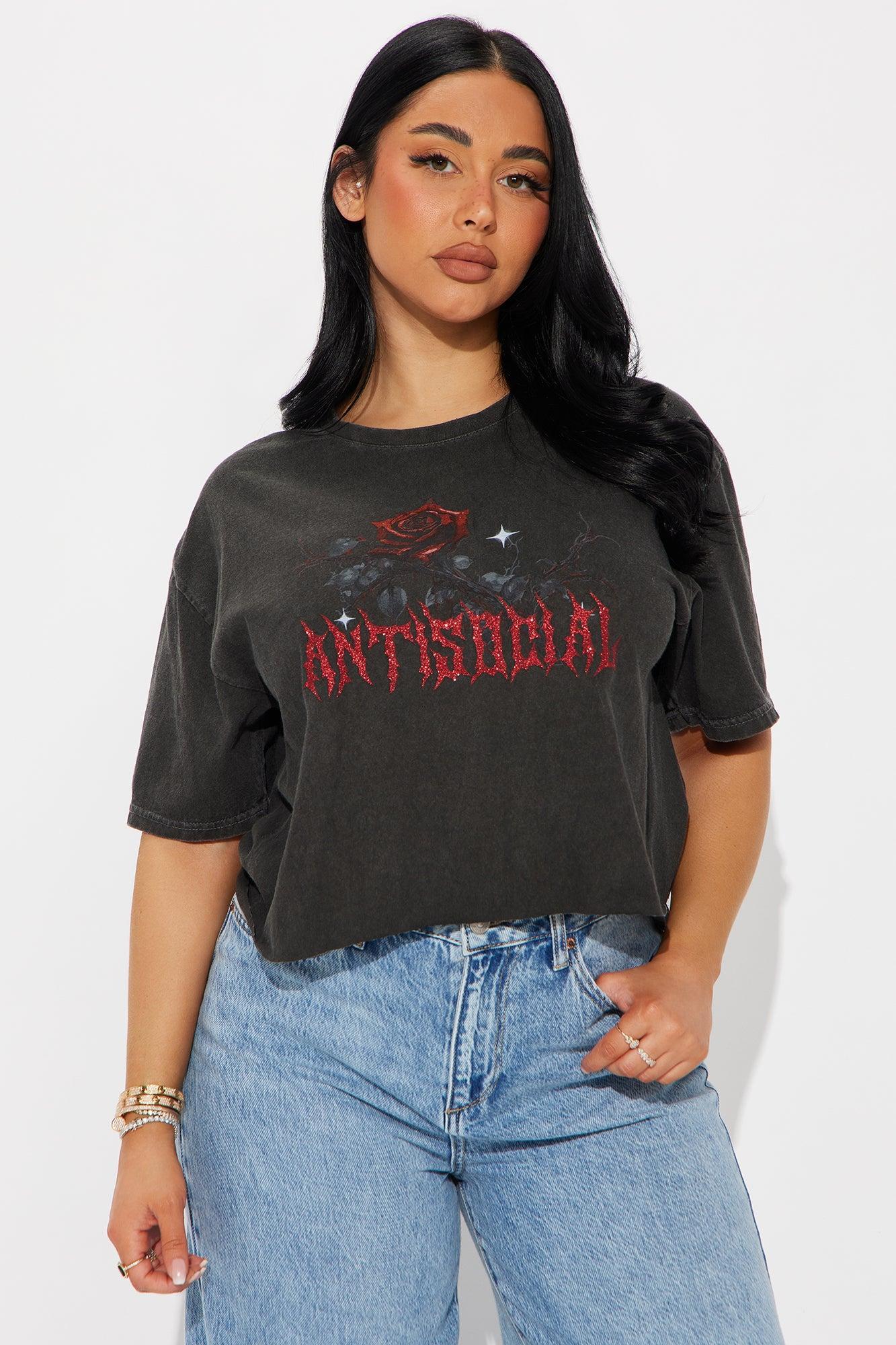Anti Social Roses Washed Tee - Black Product Image