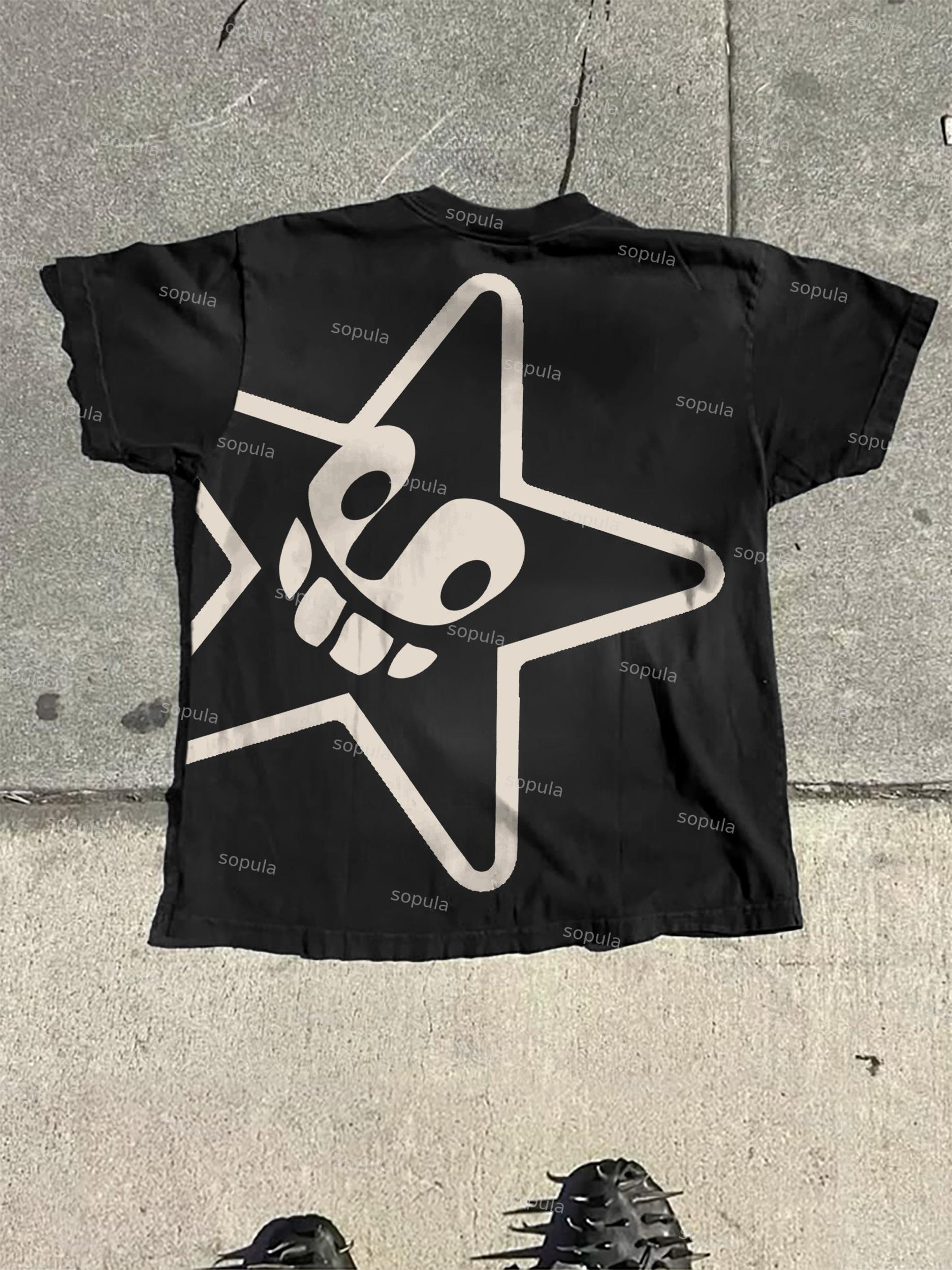 Abstract Cartoon Pentagram Graphic Cotton T-shirt Product Image