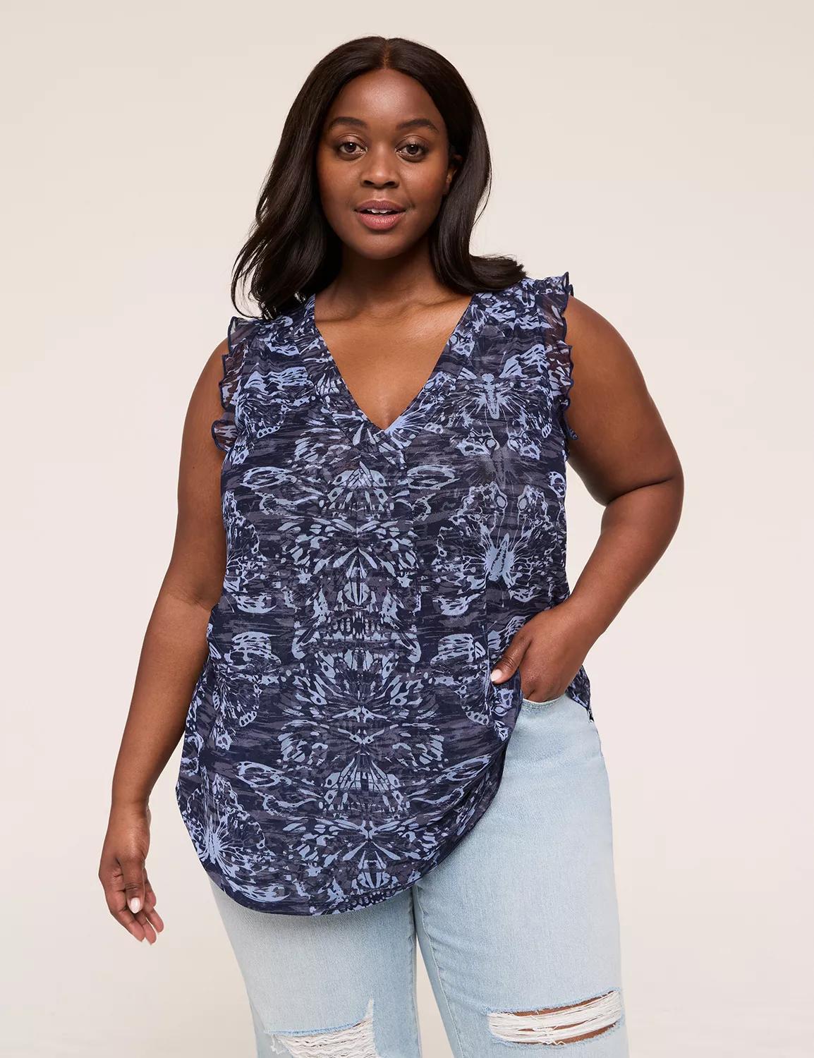 Mesh V-Neck Pleat-Front Top Product Image
