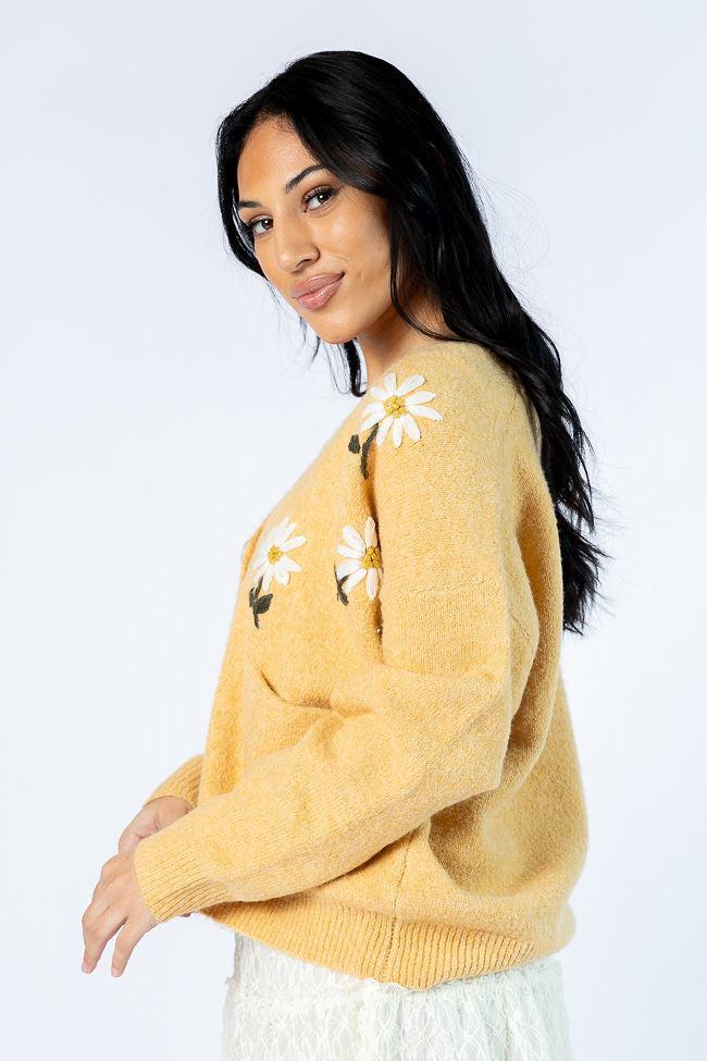 Fields Of Hope Mustard Floral Embroidered Cardigan Product Image