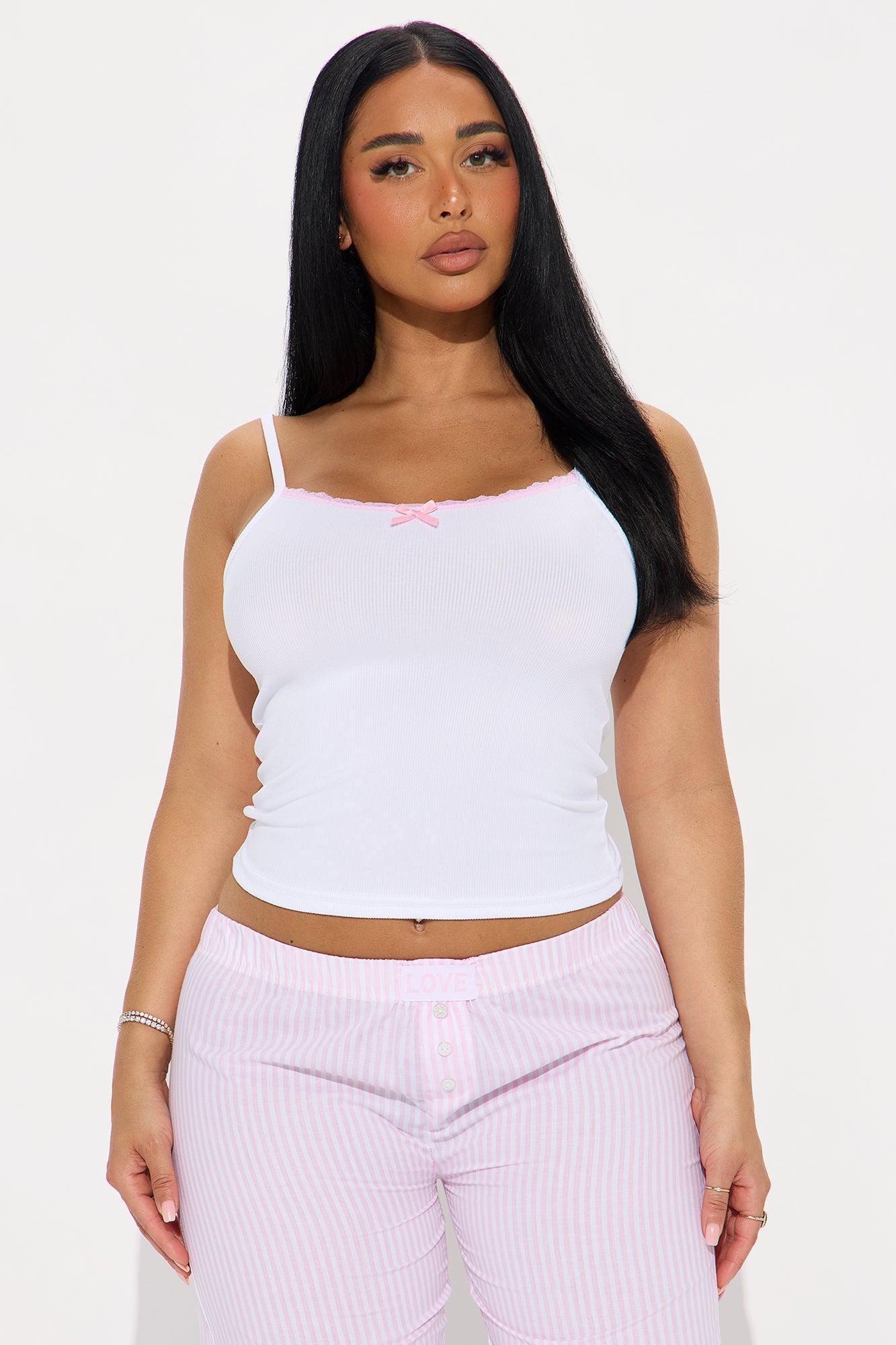 Fall Asleep Cami PJ Boxer Pant Set - White/Pink Product Image