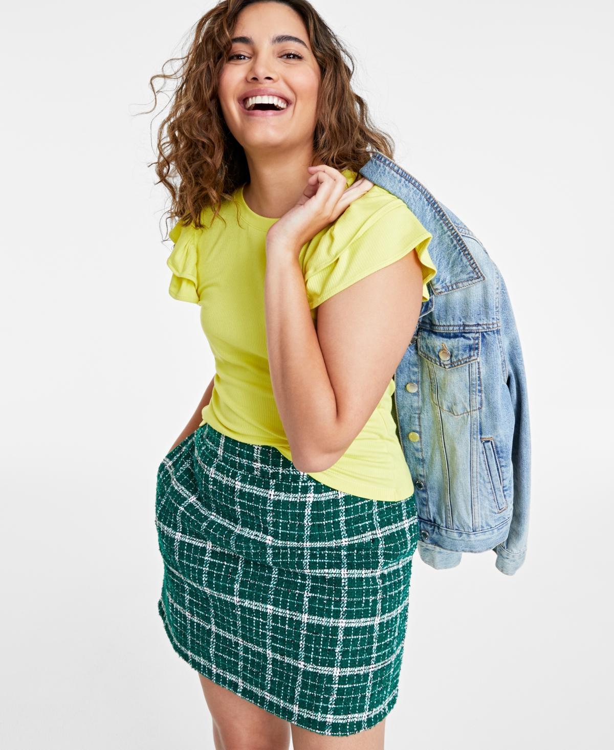 On 34th Womens Flutter-Sleeve Ribbed Top, Created for Macys Product Image