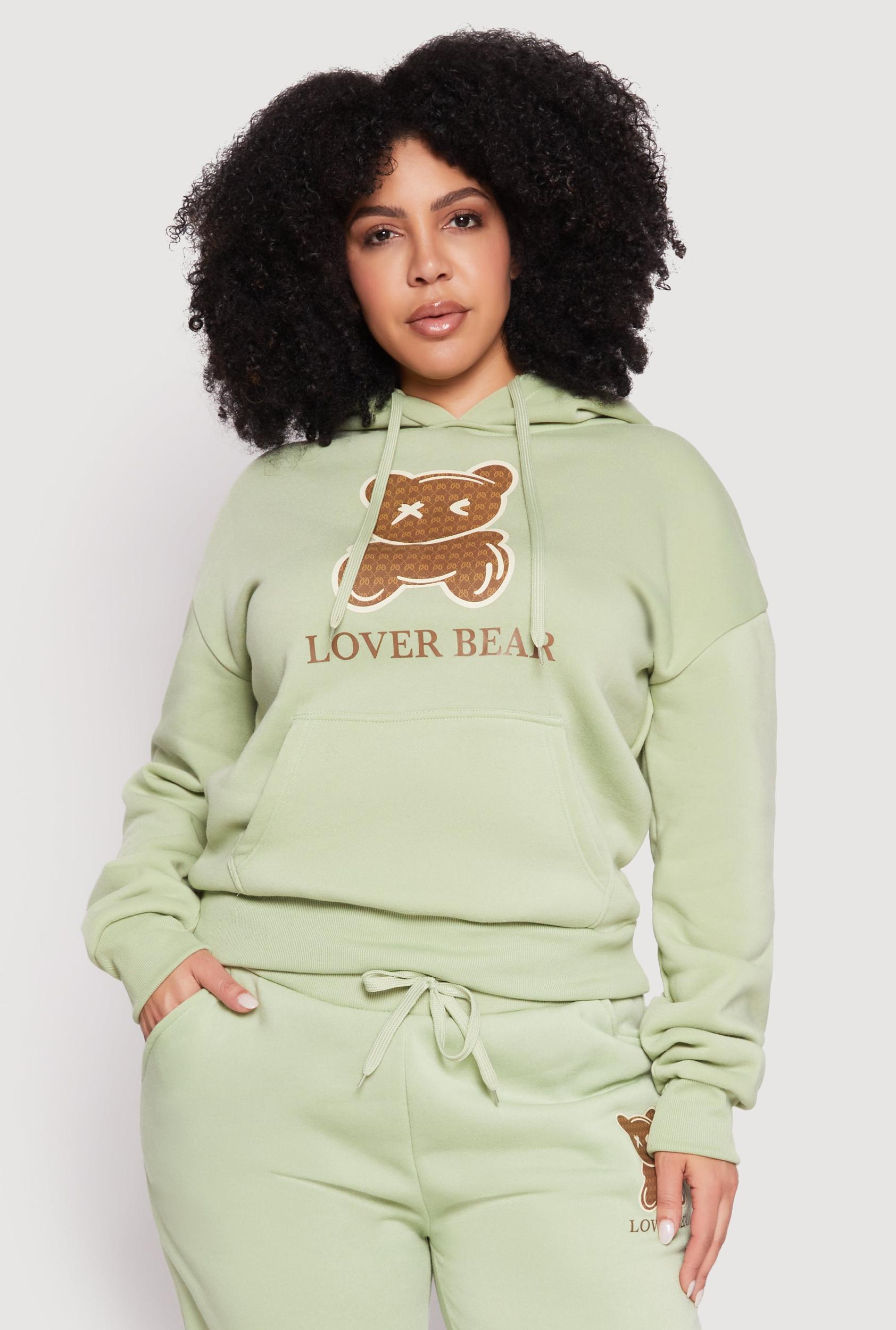 Womens Plus Size Lover Bear Hooded Sweatshirt Product Image