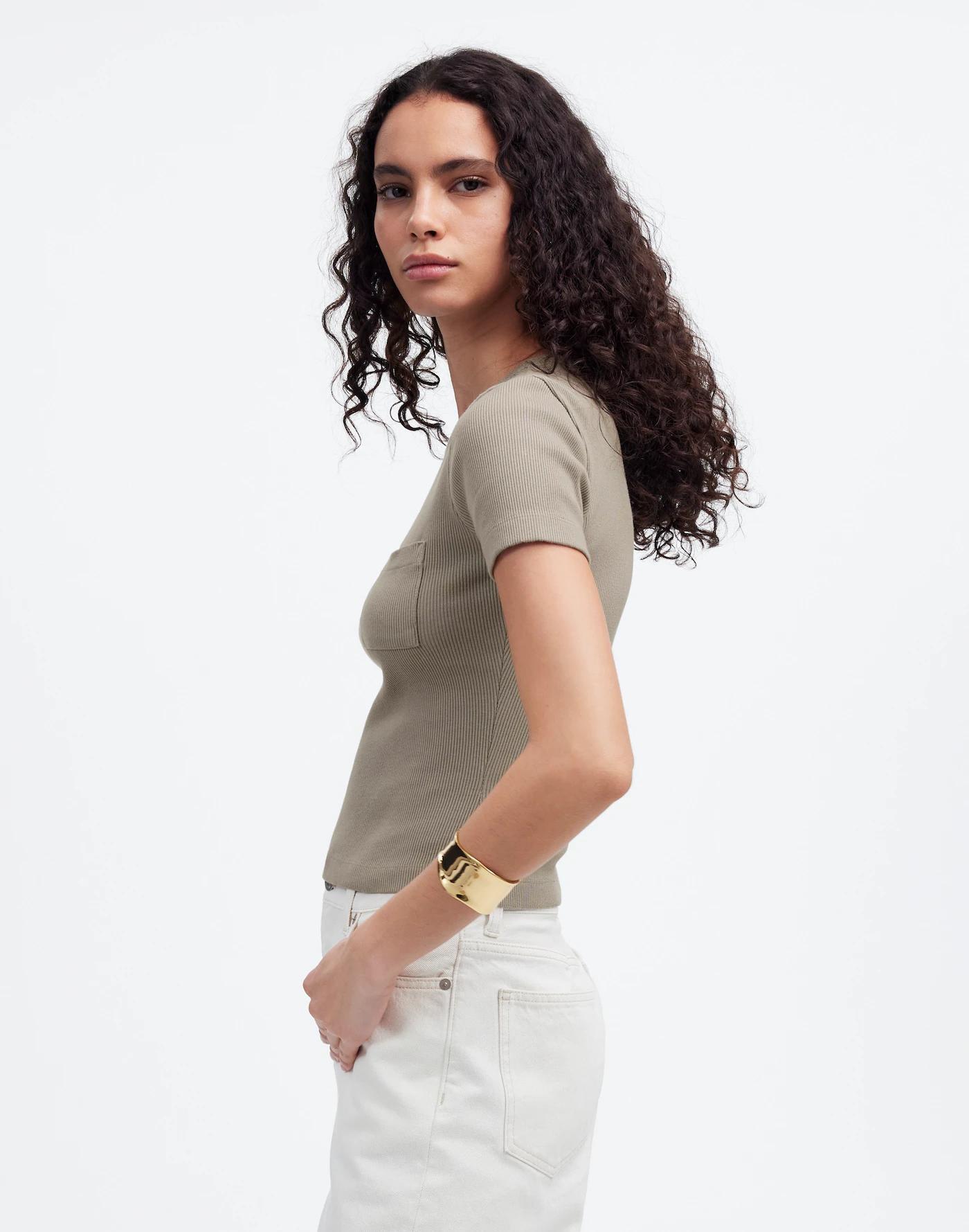 Garment-Dyed Ribbed Crewneck Pocket Tee Product Image