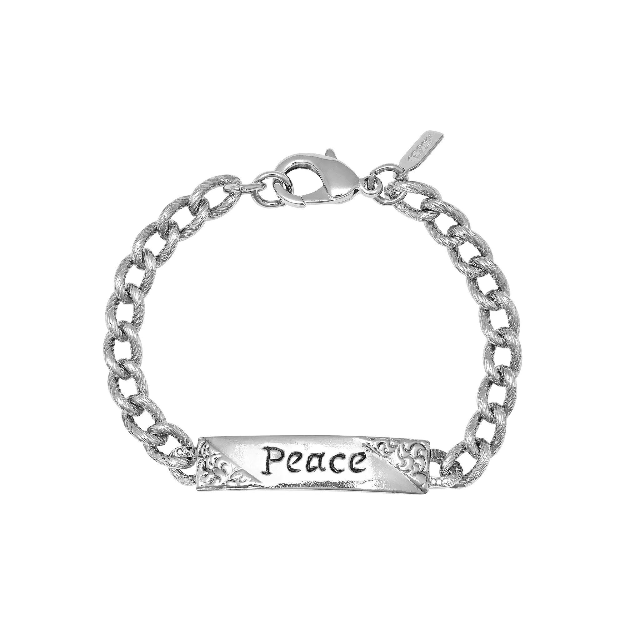 1928 Silver Tone Embossed Love Curb Link Bracelet, Womens, Gray Product Image